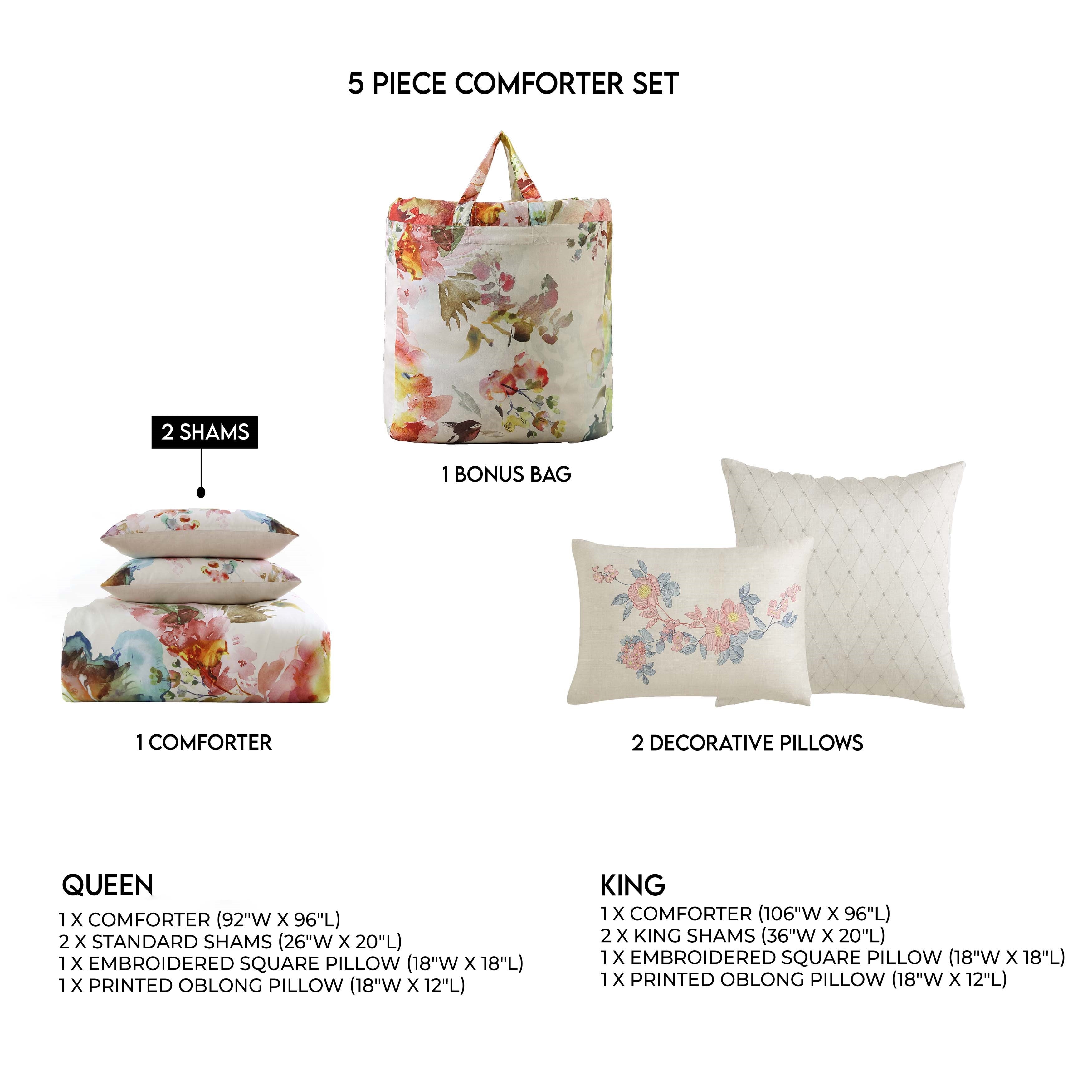 Bebejan Antique Flowers Ivory 3 Piece Reversible Comforter Set in Queen- Final Sale Comforter Sets By US Office - Latest Bedding