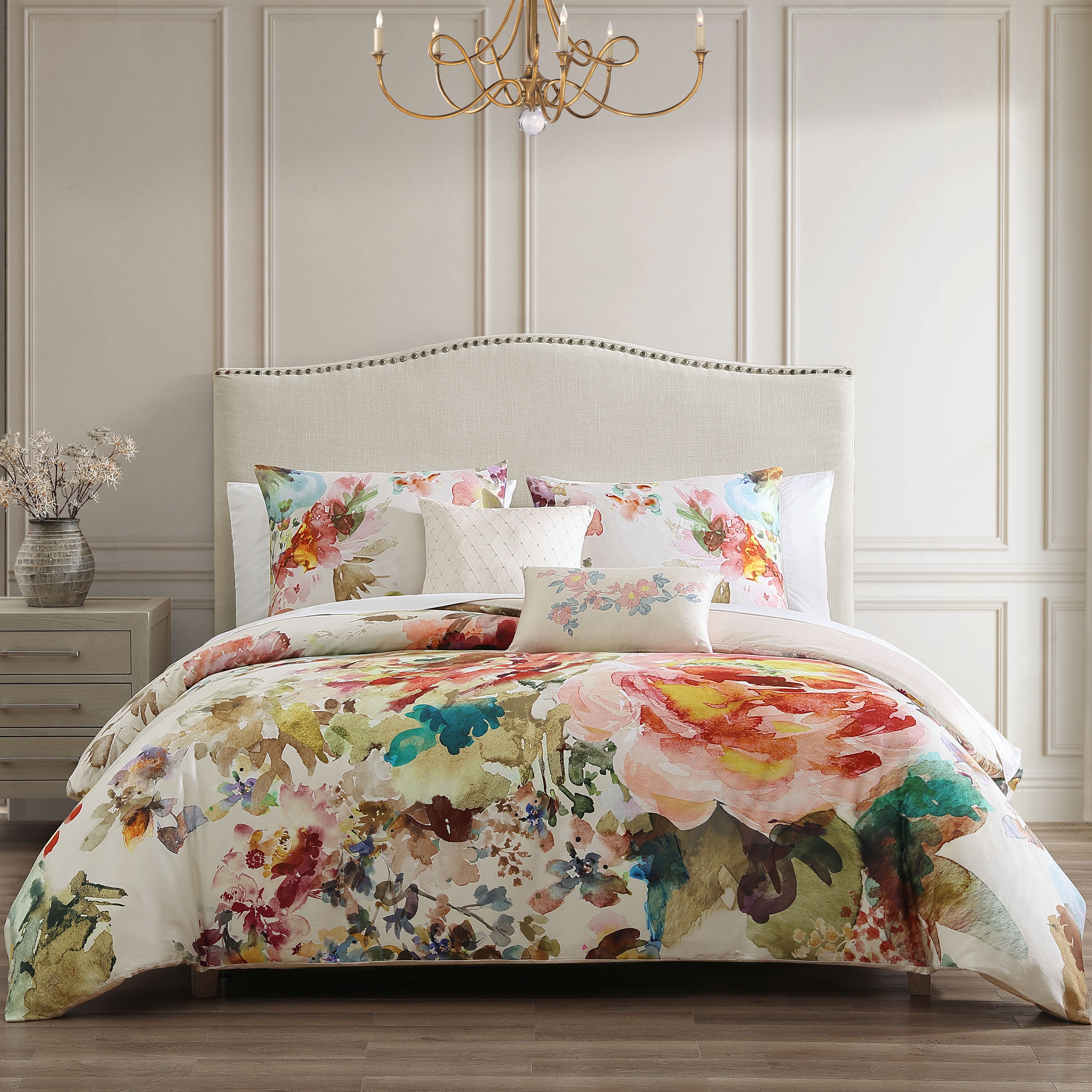 Bebejan Antique Flowers Ivory 5 Piece Reversible Comforter Set