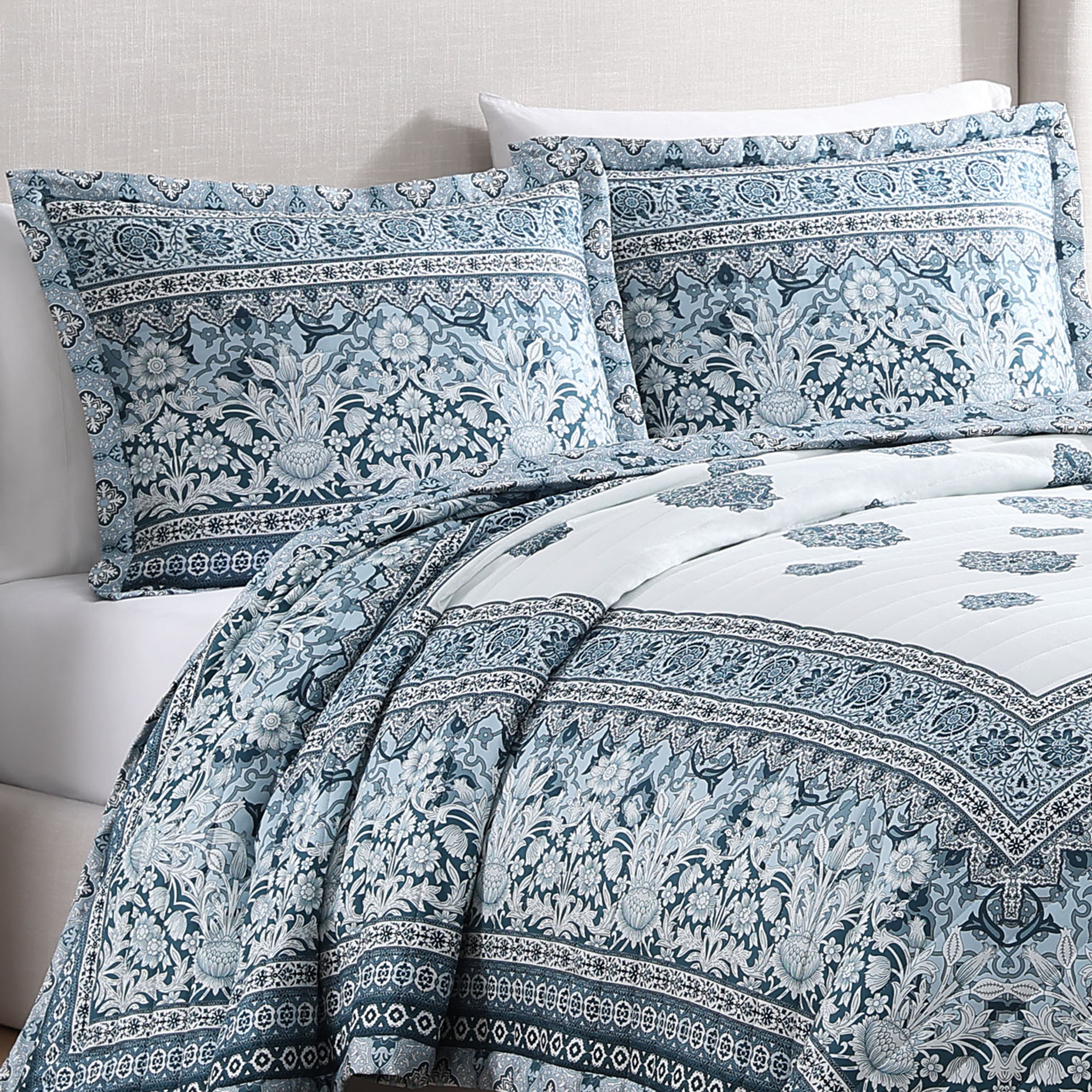Bebejan Aquamarine Medallion 3 Piece Reversible Quilted Coverlet Set Coverlet By Bebejan®