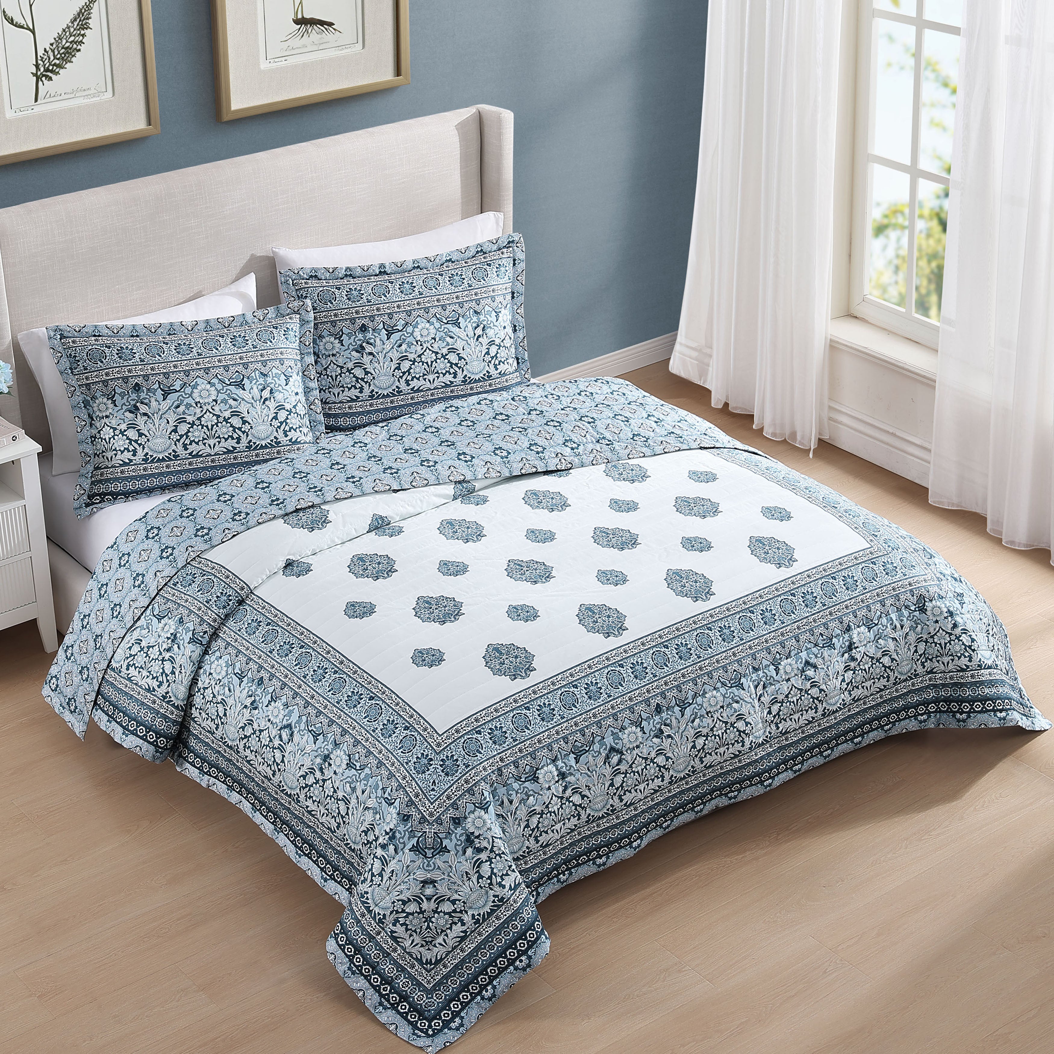 Bebejan Aquamarine Medallion 3 Piece Reversible Quilted Coverlet Set Coverlet By Bebejan®