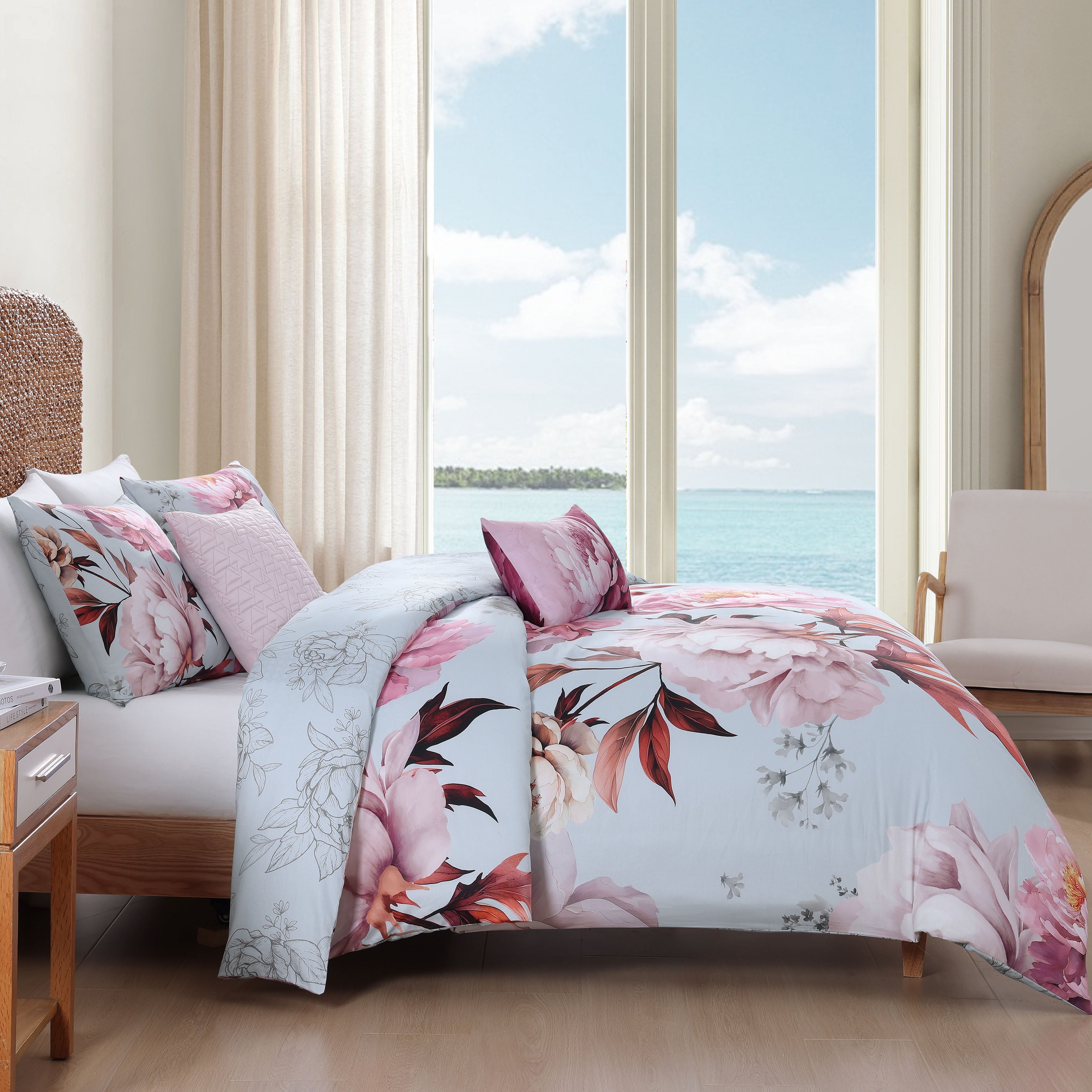 Bebejan Blooming Peonies 5 Piece Reversible Comforter Set