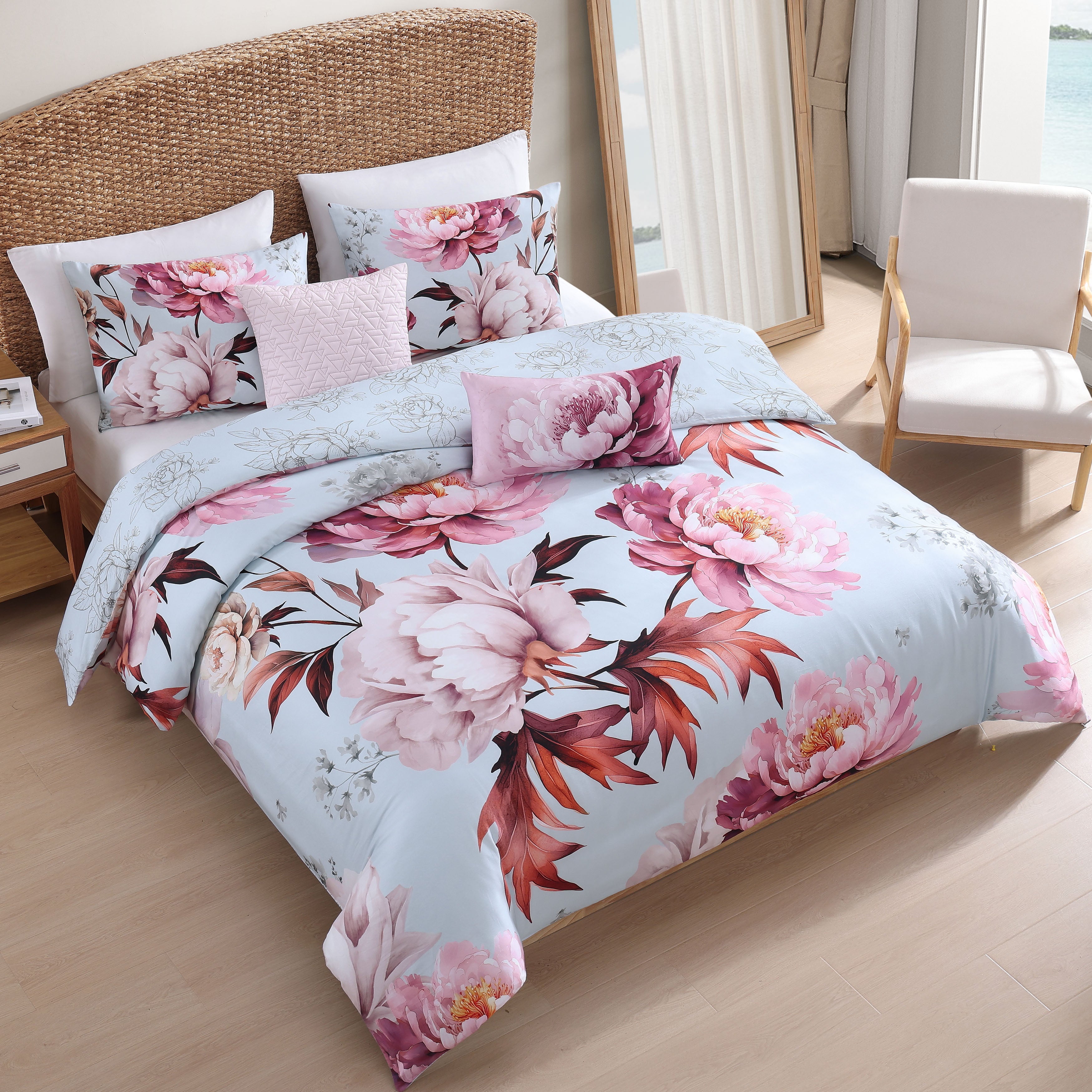 Bebejan Blooming Peonies 5 Piece Reversible Comforter Set