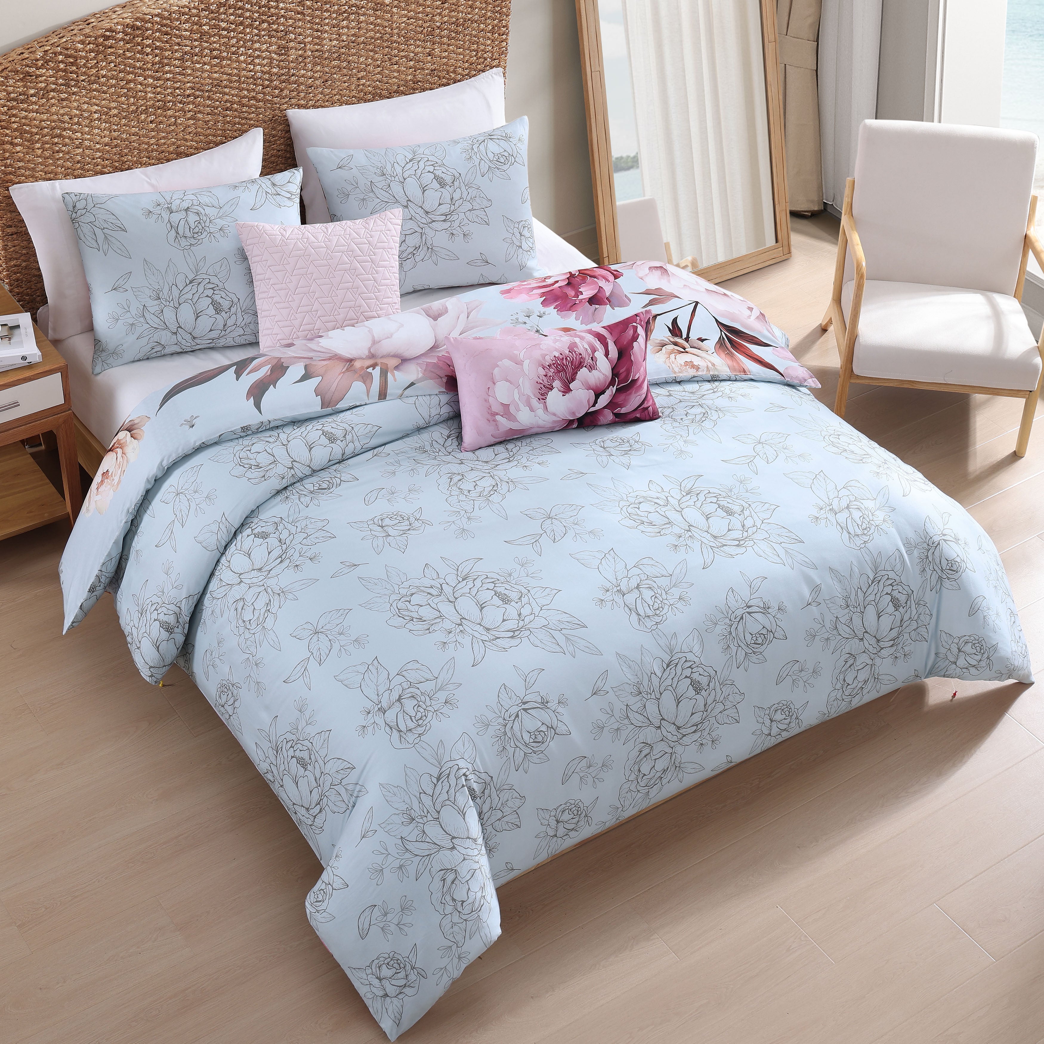 Bebejan Blooming Peonies 5 Piece Reversible Comforter Set