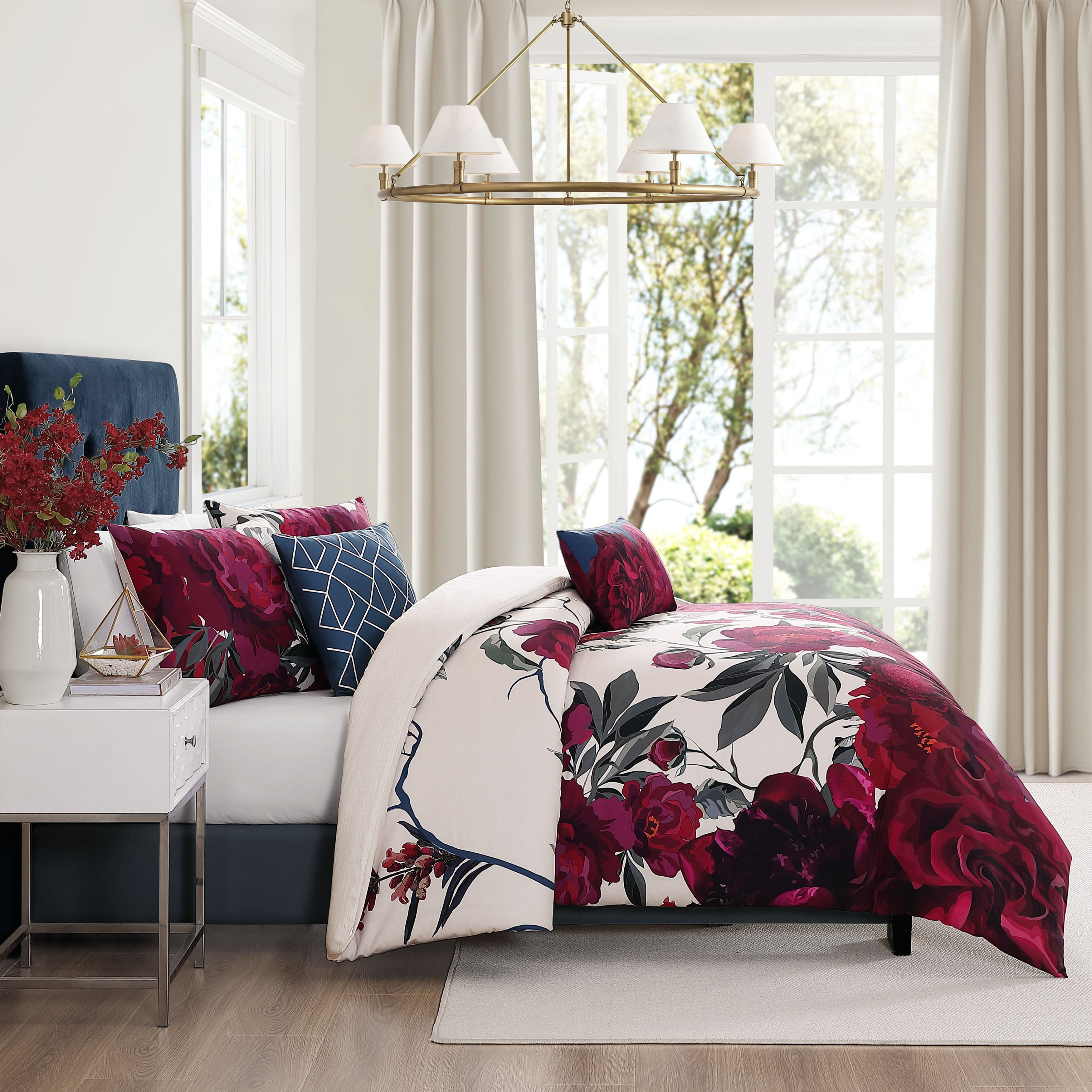Bebejan Burgundy Branches 5 Piece Reversible Comforter Set