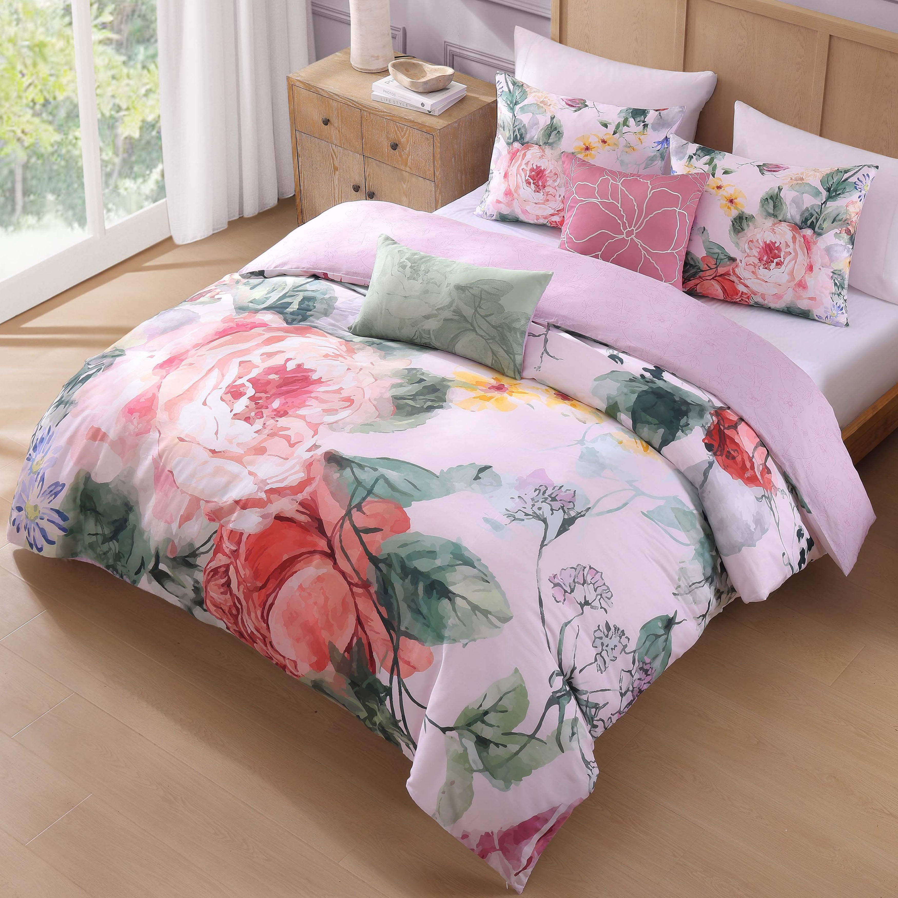 Bebejan Cool Pink Roses 5 Piece Reversible Comforter Set Comforter Sets By Bebejan®