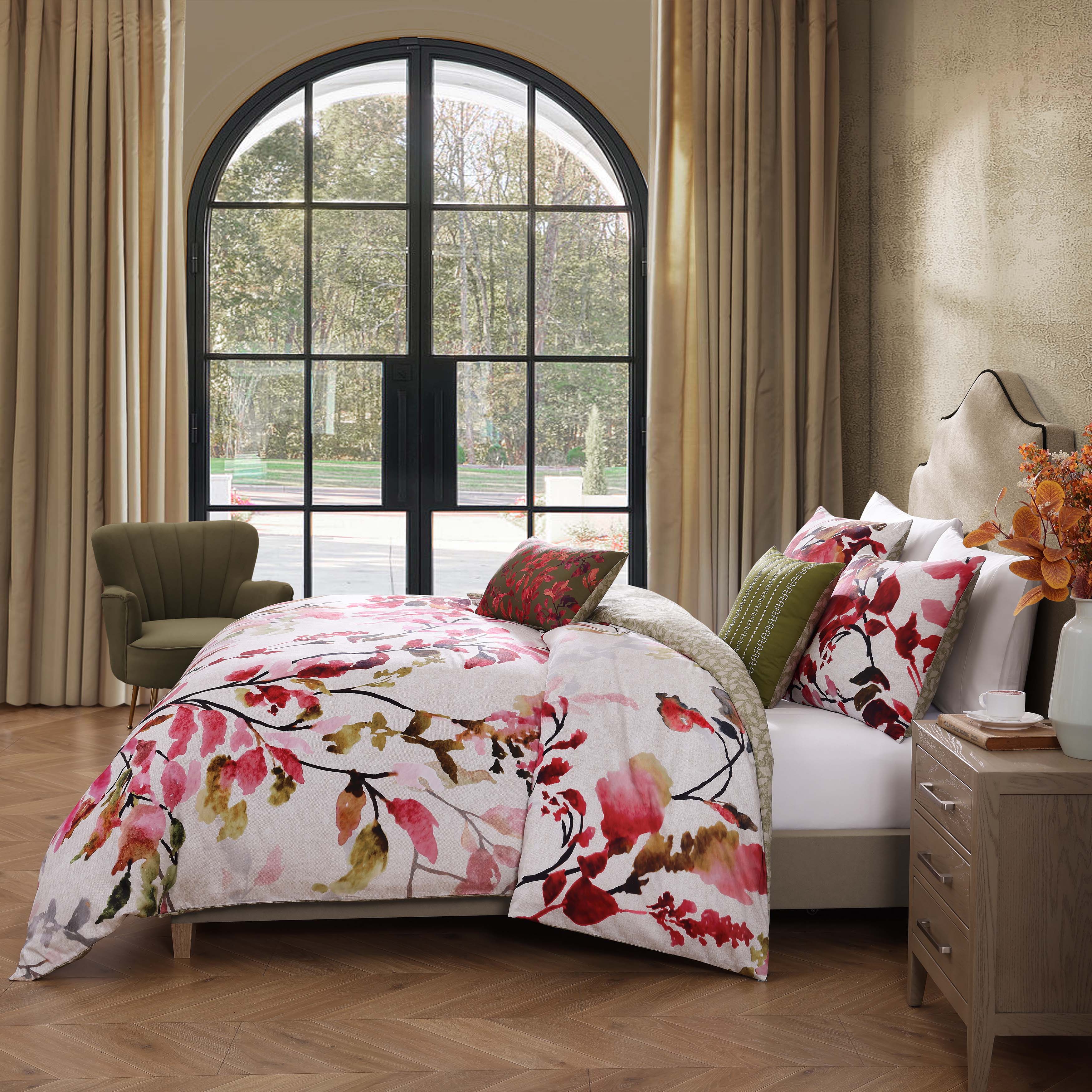 Bebejan Leaves on Linen 3 Piece Reversible Comforter Set in King-Final Sale Comforter Sets By US Office - Latest Bedding