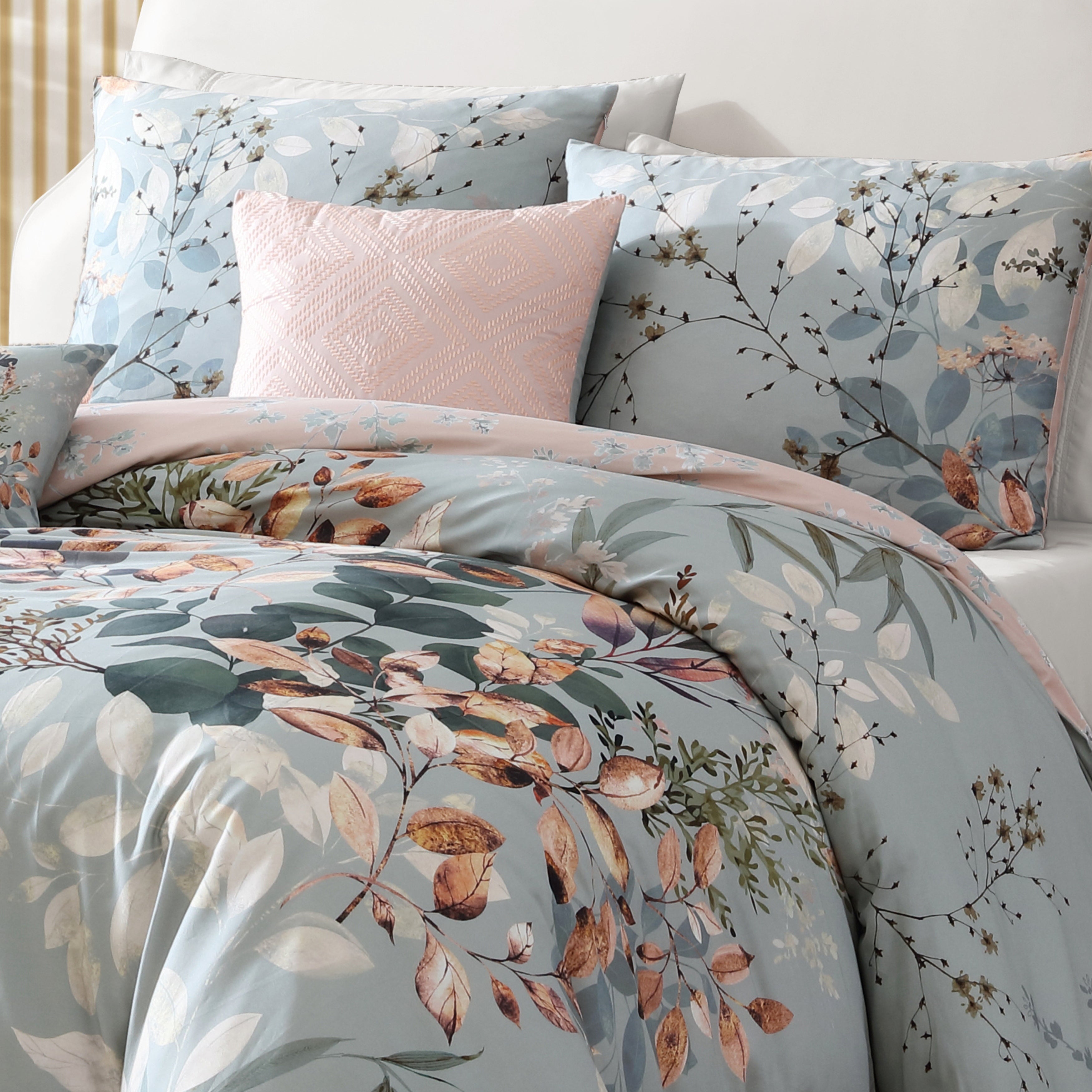 Bebejan Peach Leaves on Sage 5 Piece Reversible Comforter Set Comforter Sets By Bebejan®