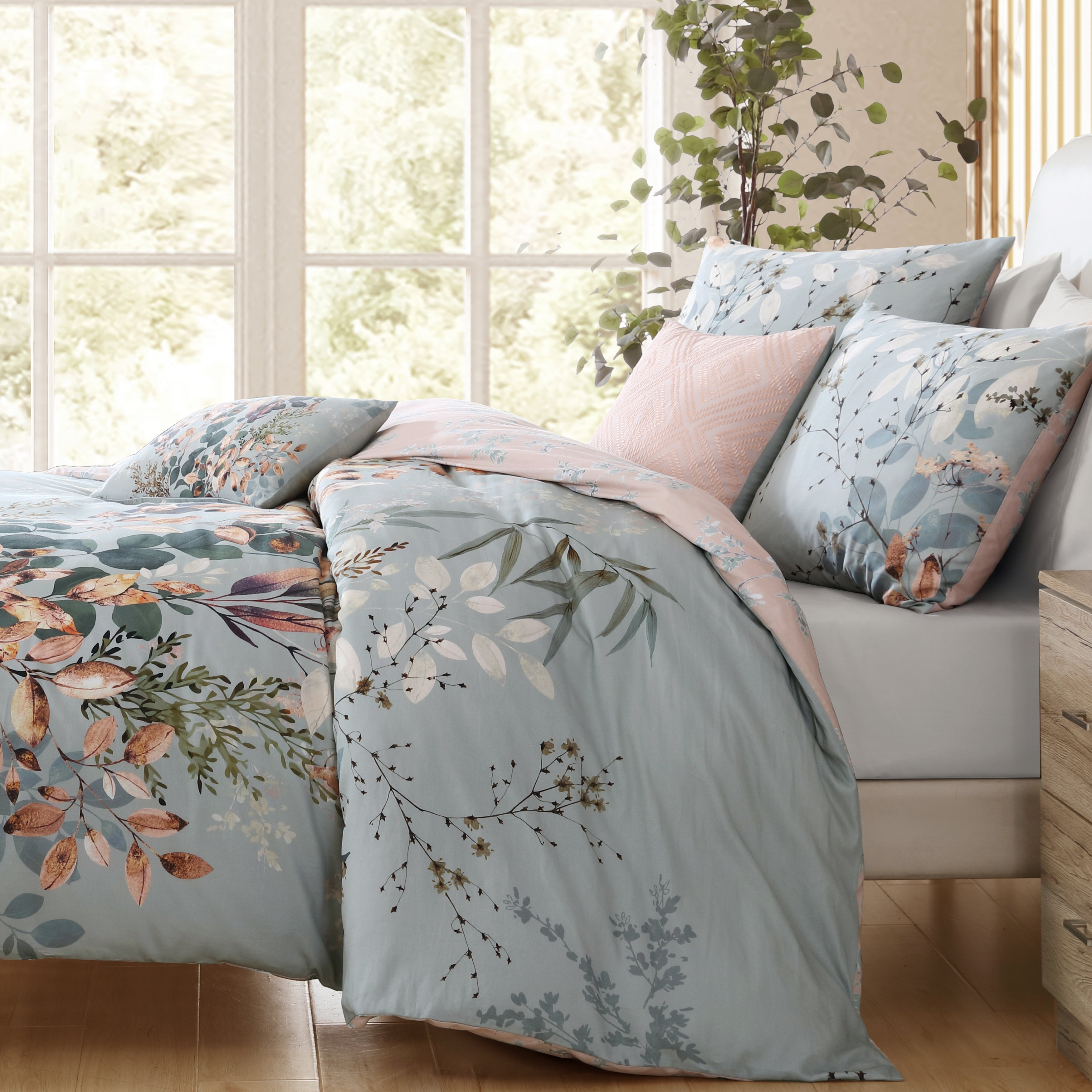 Bebejan Peach Leaves on Sage 5 Piece Reversible Comforter Set Comforter Sets By Bebejan®