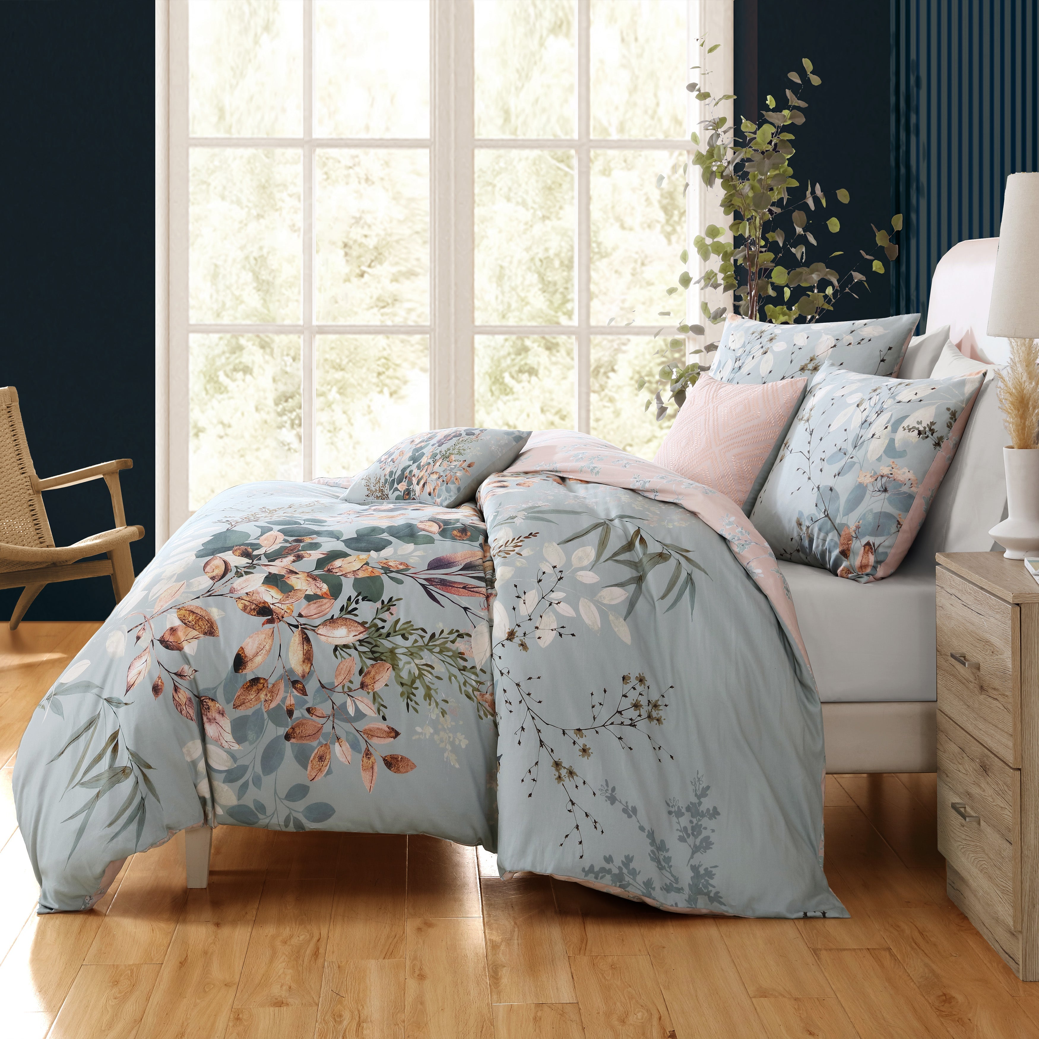 Bebejan Peach Leaves on Sage 5 Piece Reversible Comforter Set Comforter Sets By Bebejan®