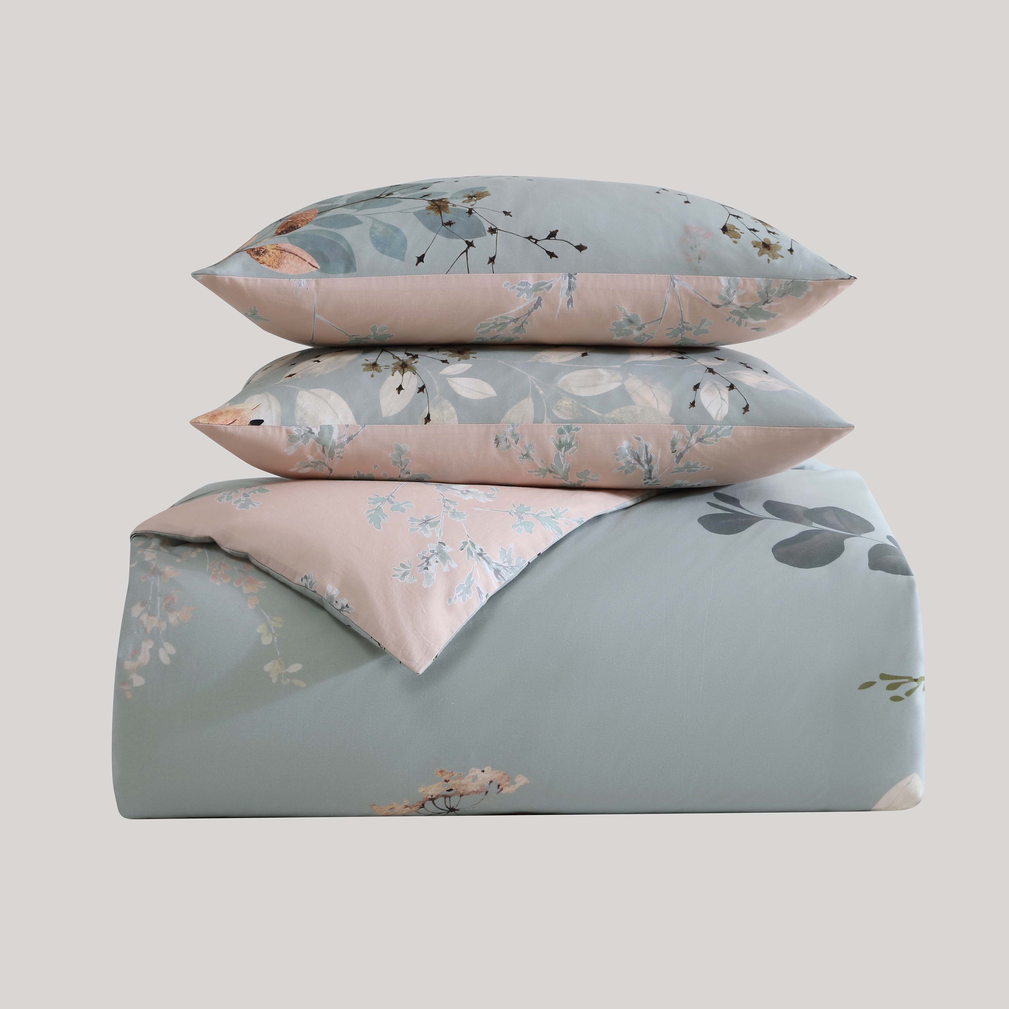 Bebejan Peach Leaves on Sage 5 Piece Reversible Comforter Set Comforter Sets By Bebejan®