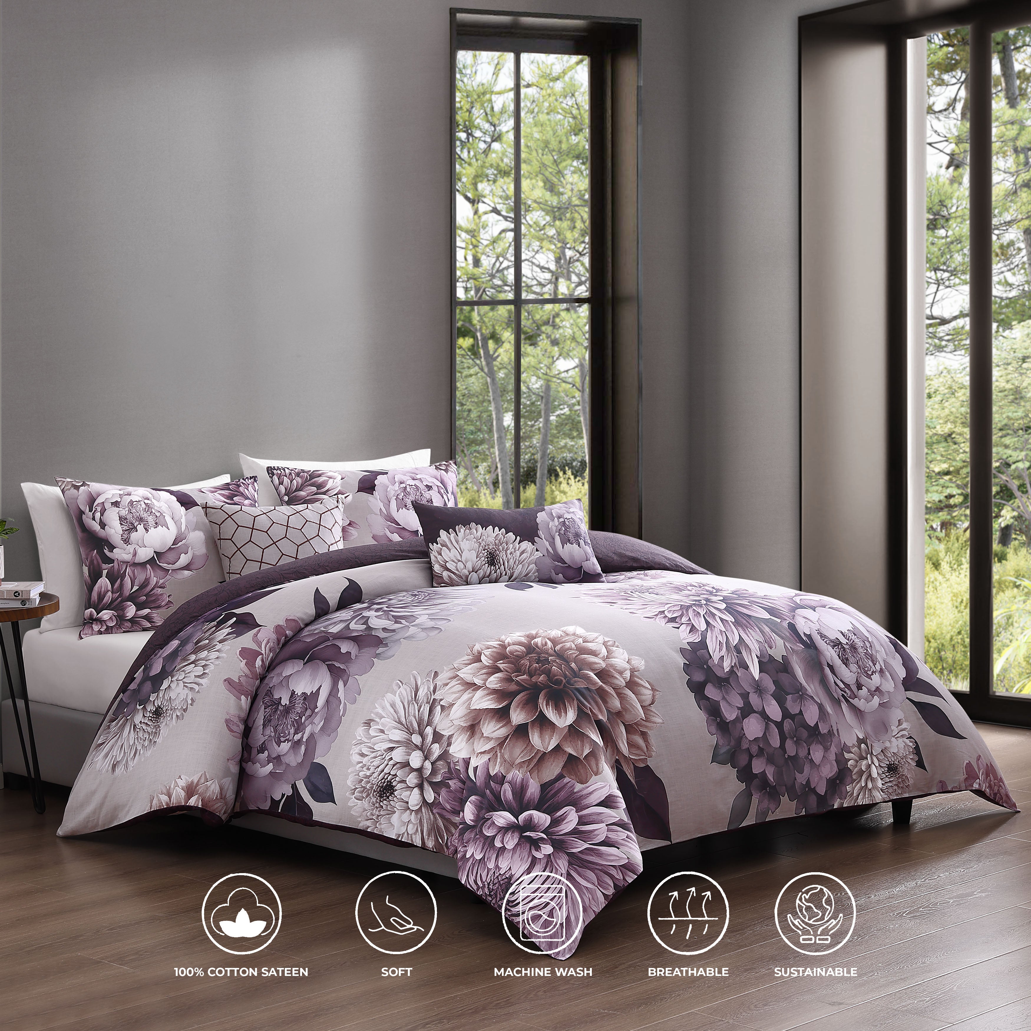 Bebejan Plum Petal 5 Piece Reversible Comforter Set