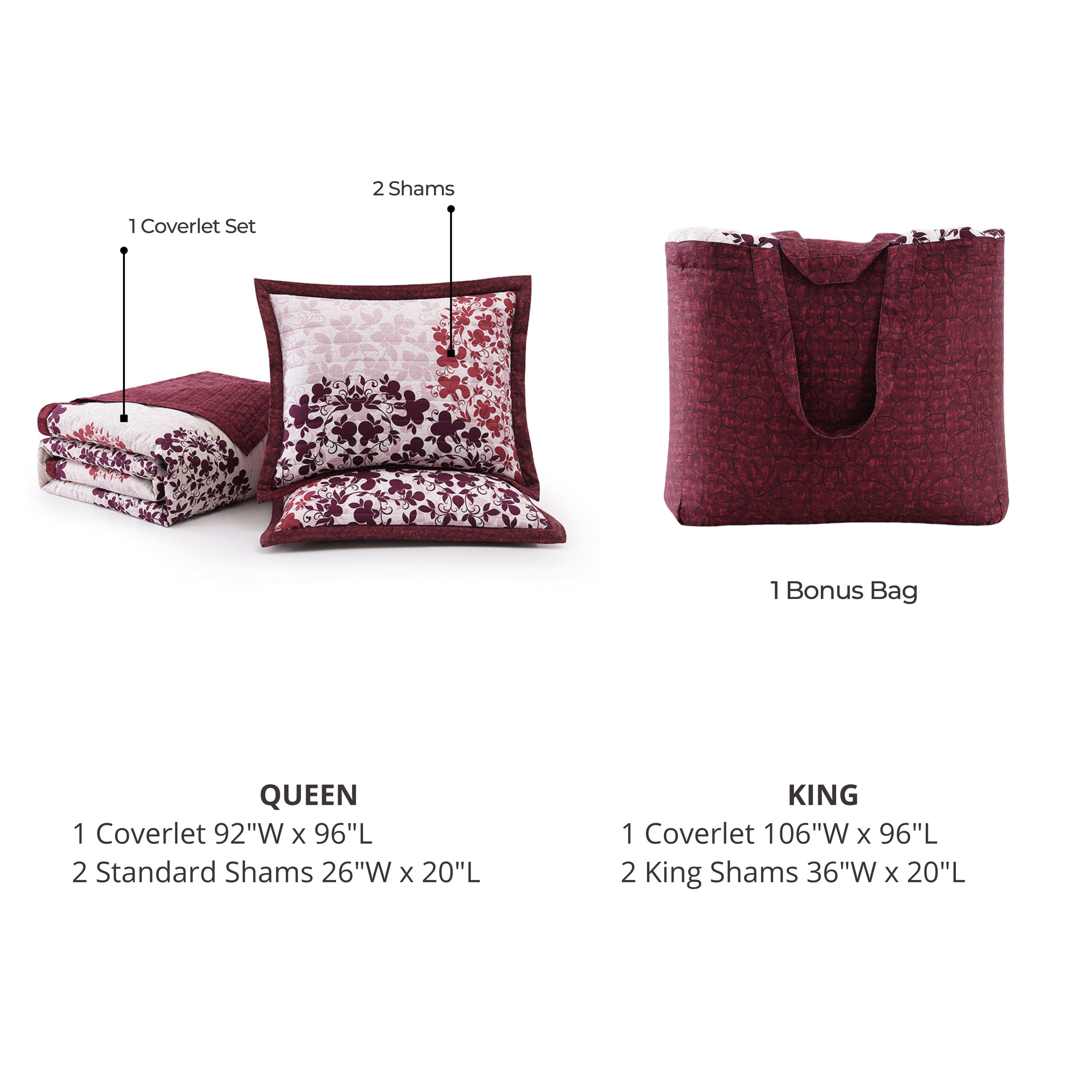 Bebejan Rosewood Harmony 3 Piece Reversible Quilted Coverlet Set Coverlet By Bebejan®