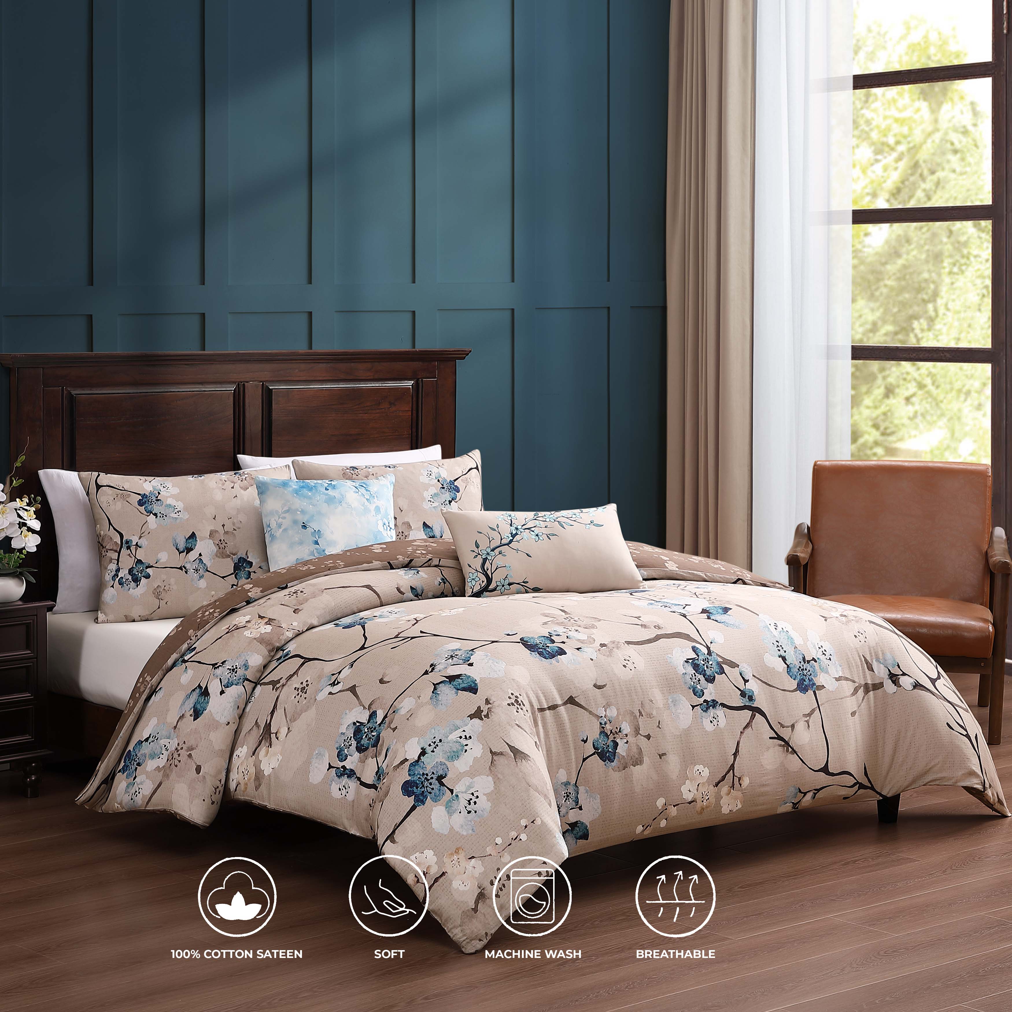 Bebejan Blue Blossom 5 Piece Reversible Comforter Set
