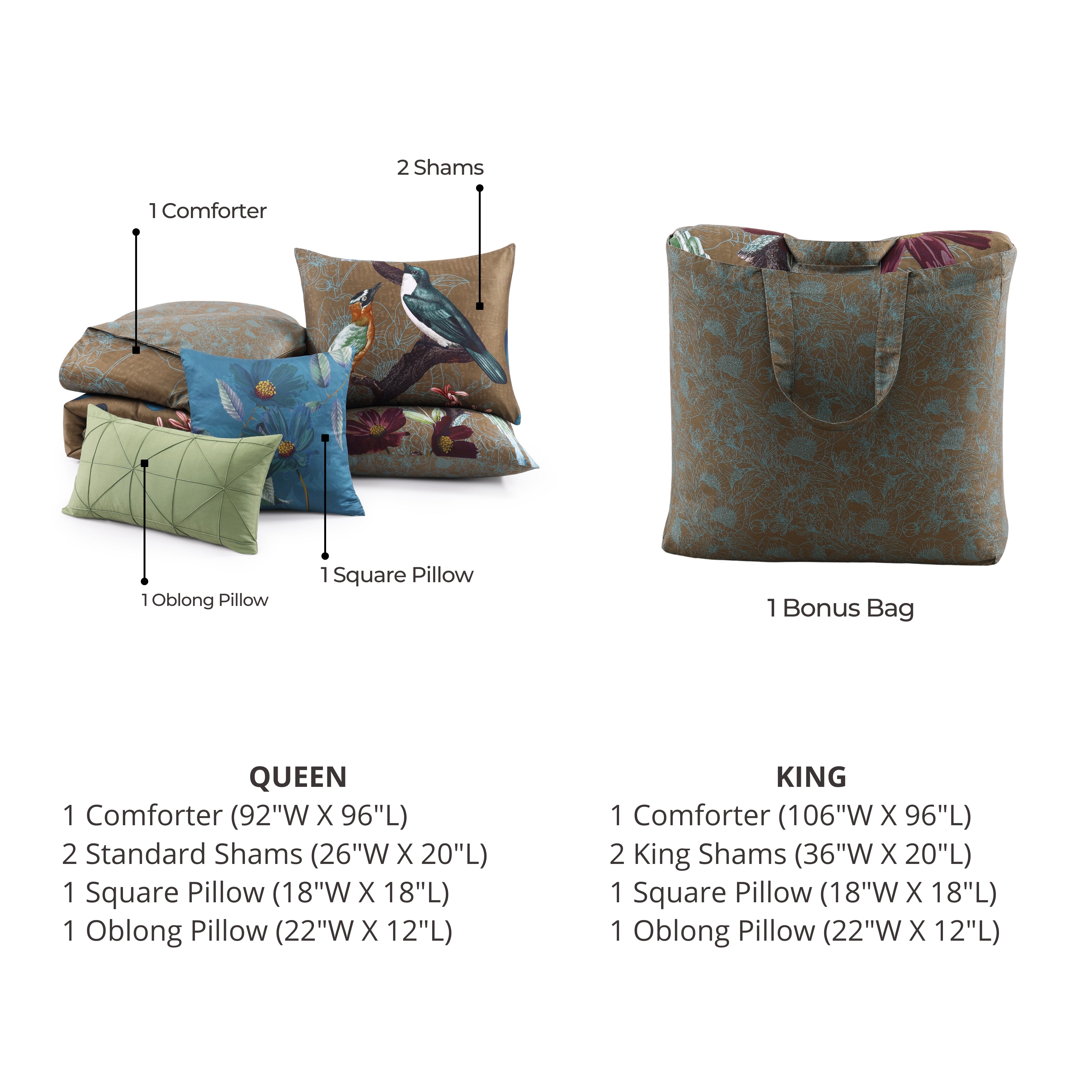 Bebejan Birds on Chocolate Brown 5 Piece Reversible Comforter Set