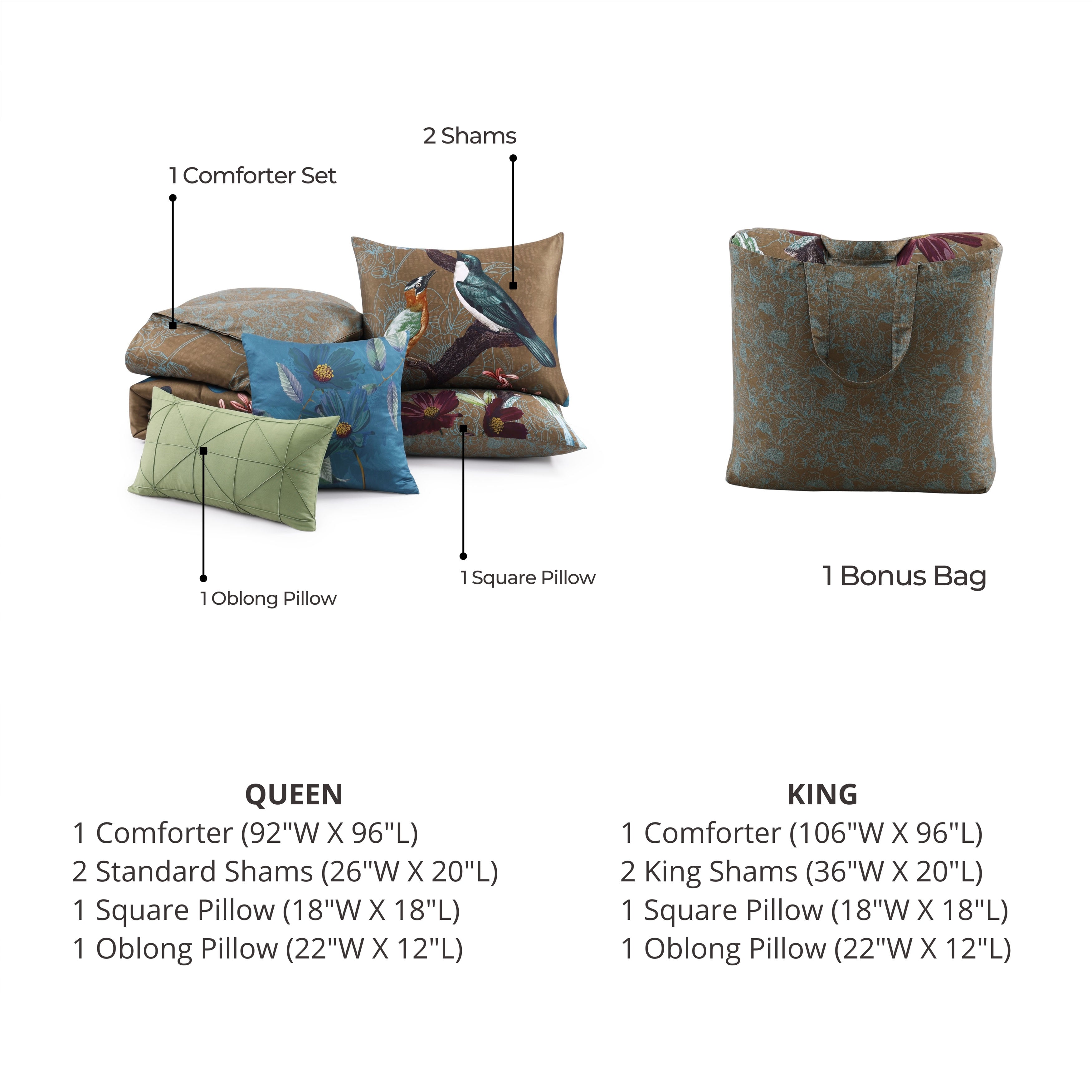 Bebejan Birds on Chocolate Brown 5 Piece Reversible Comforter Set Comforter Sets By Bebejan®