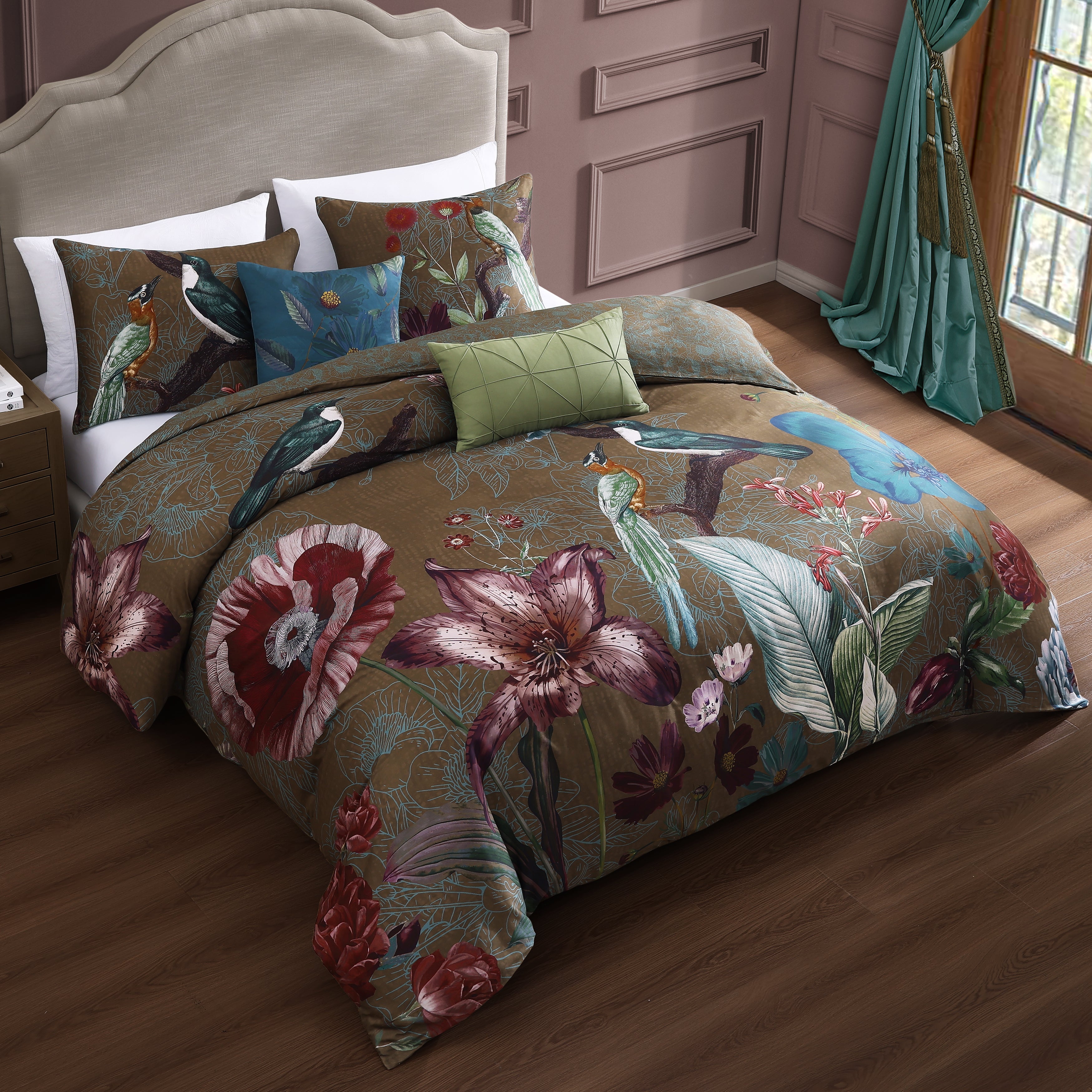 Bebejan Birds on Chocolate Brown 5 Piece Reversible Comforter Set Comforter Sets By Bebejan®