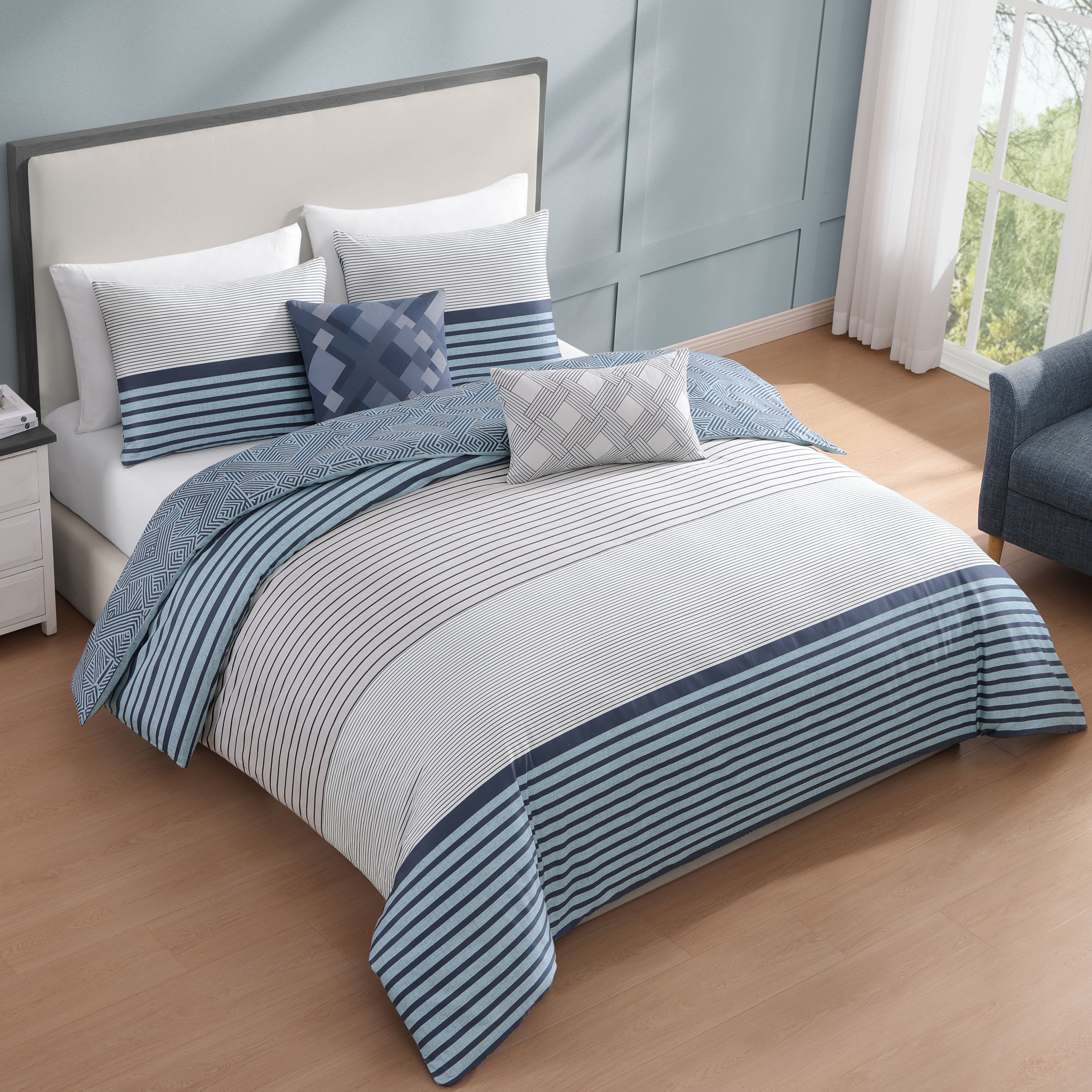 Bebejan Blue Geo Lines 5 Piece Reversible Comforter Set Comforter Sets By Bebejan®