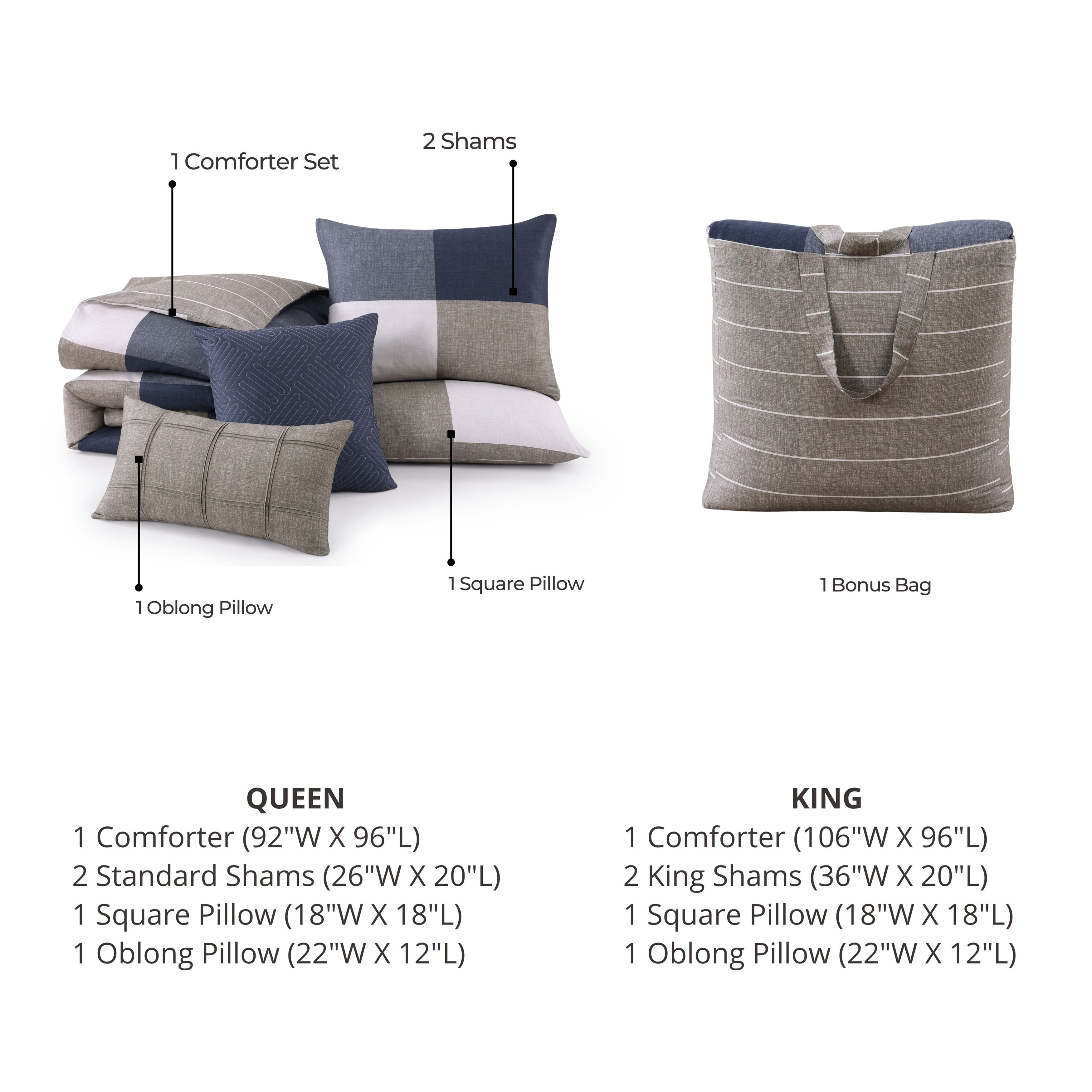 Bebejan Checkered Navy Tan 5 Piece Reversible Comforter Set Comforter Sets By Bebejan®