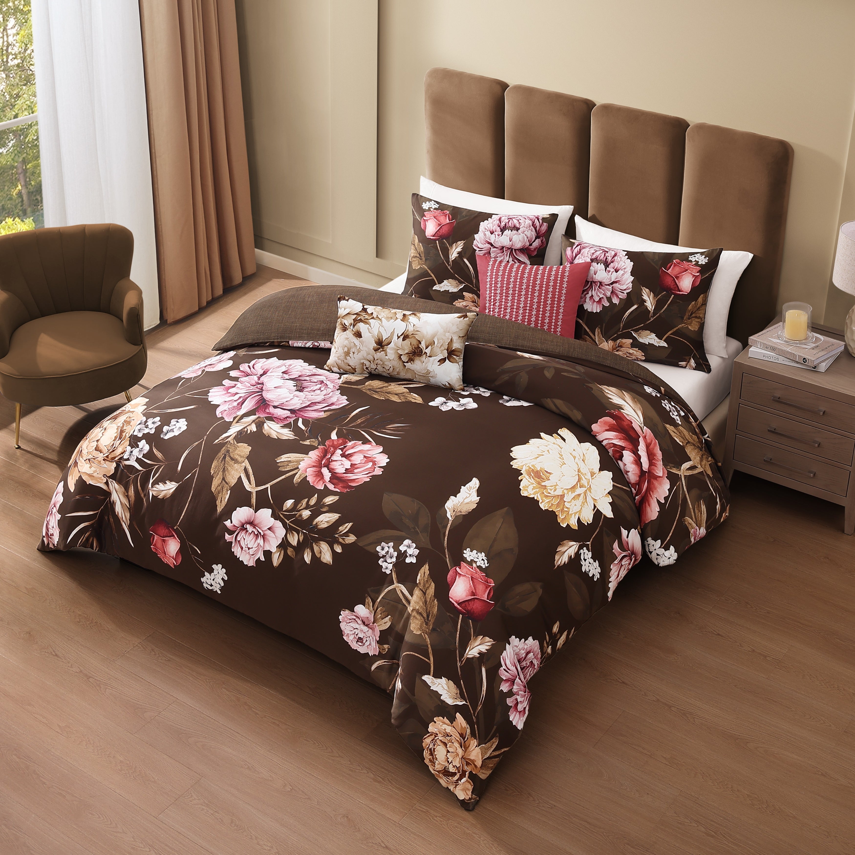 Bebejan Floral Garden on Mocha 5 Piece Reversible Comforter Set Comforter Sets By Bebejan®