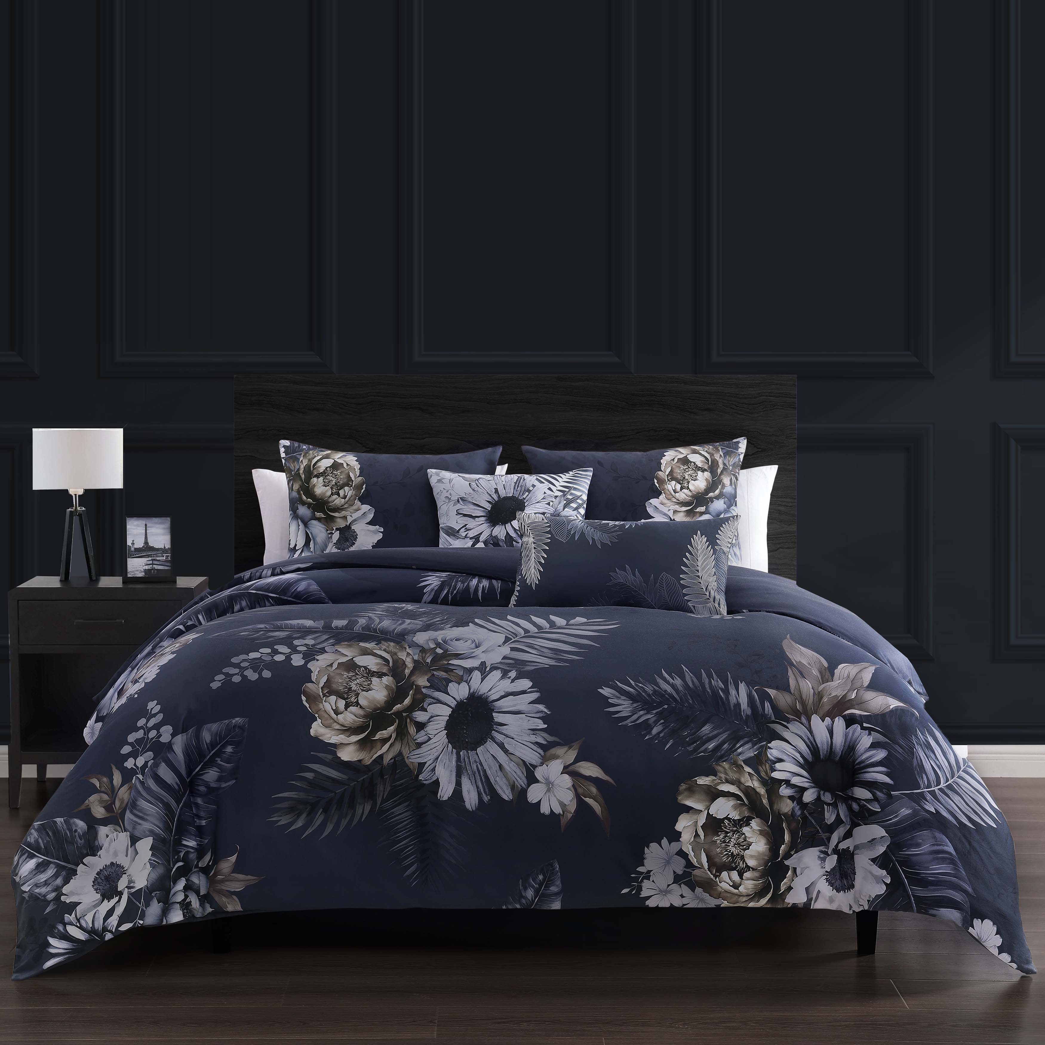 まみむめも極美品 グレースコンチネンタル レッキスリアルファーネイビー ForgetMeNot5PieceComforterSet-