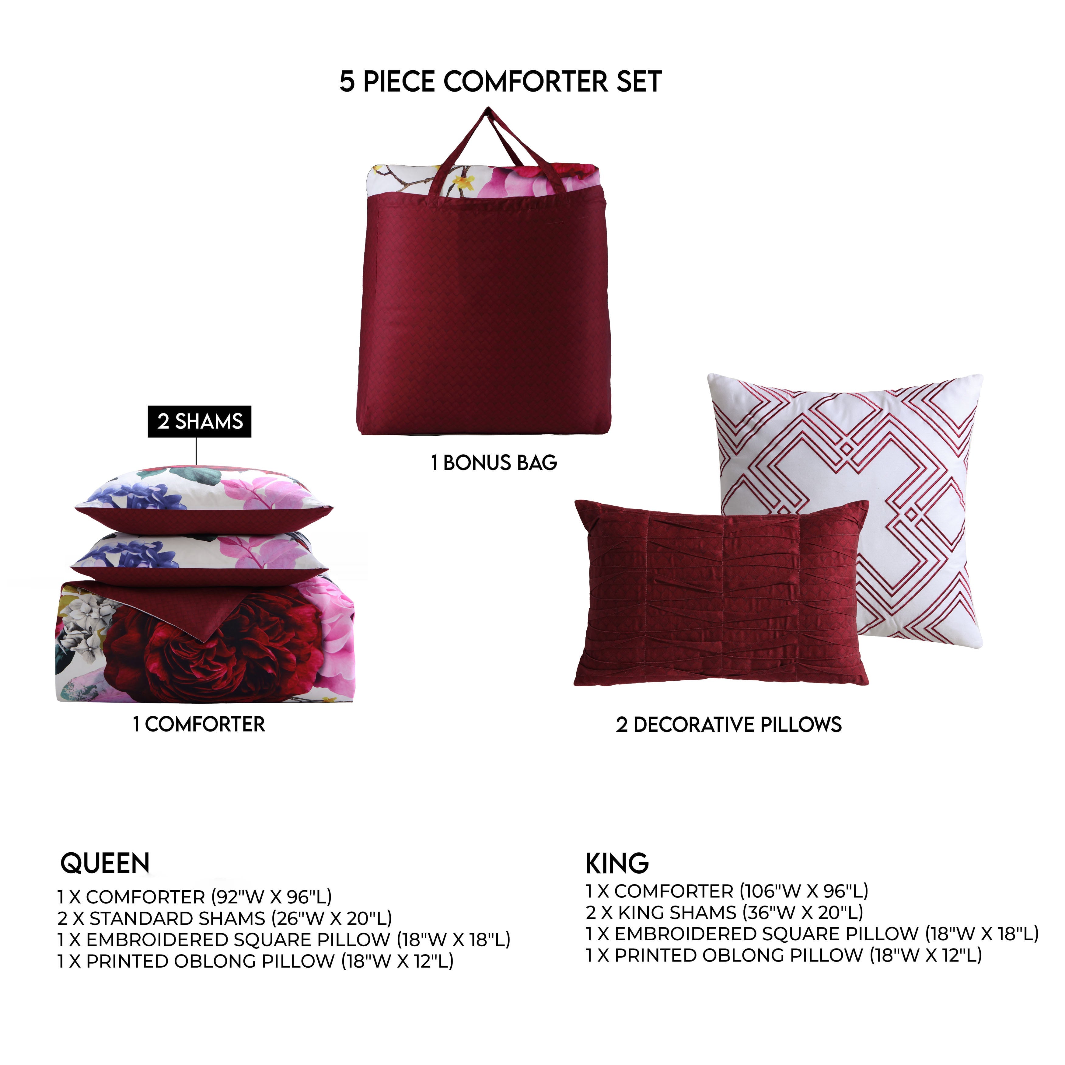 Bebejan Magenta Floral 5 Piece Reversible Comforter Set Comforter Sets By Bebejan®