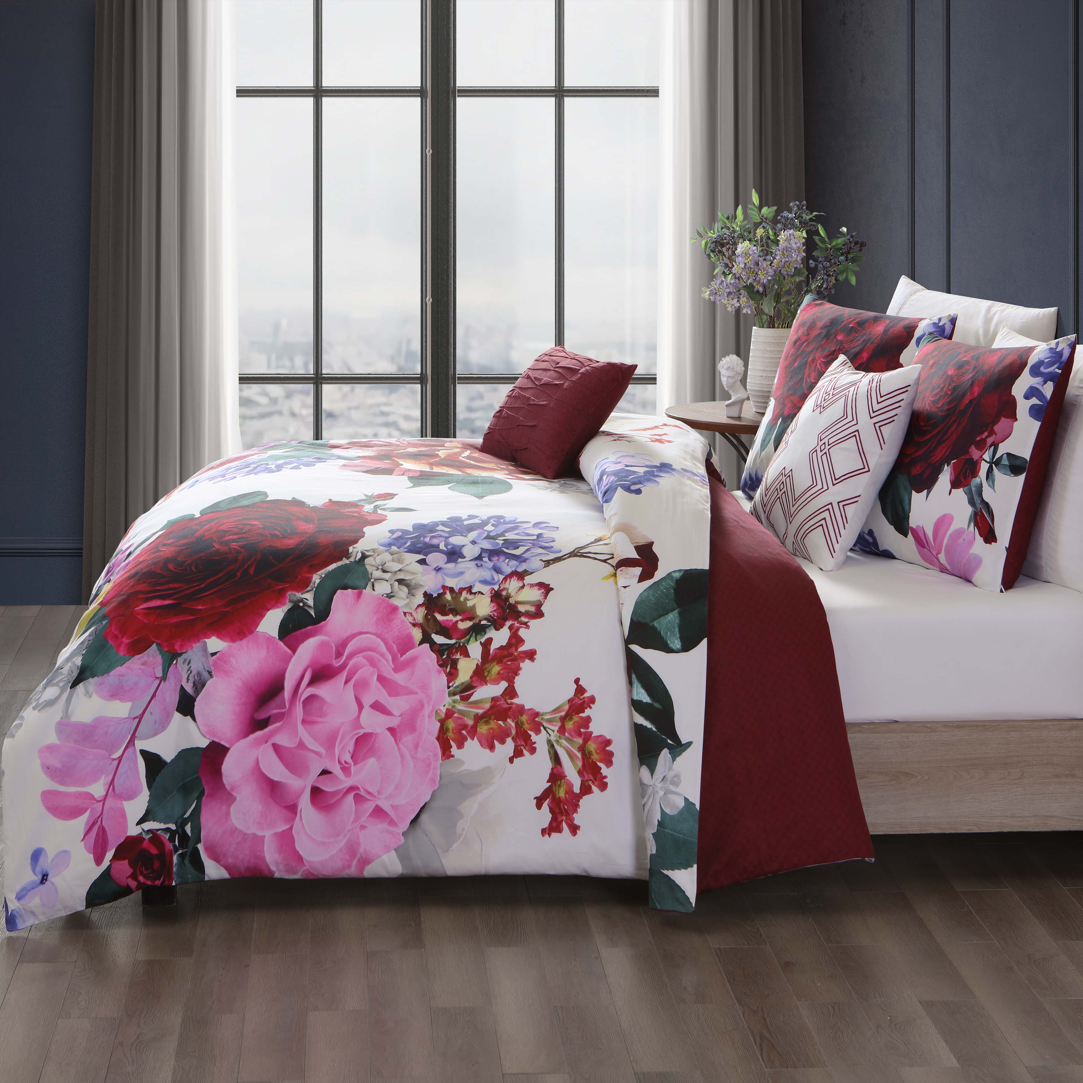 Bebejan Magenta Floral 5 Piece Reversible Comforter Set Comforter Sets By Bebejan®