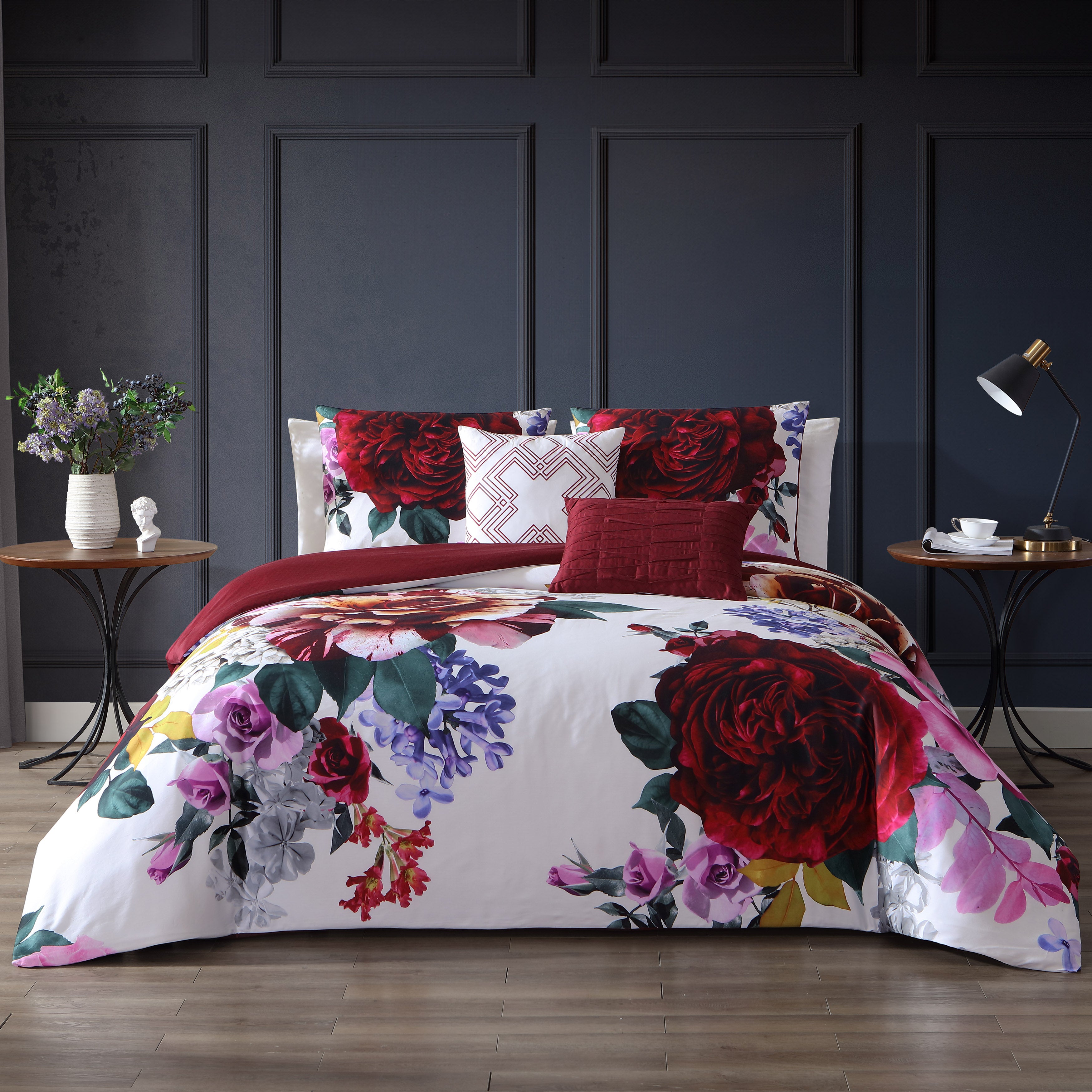 Bebejan Magenta Floral 5 Piece Reversible Comforter Set
