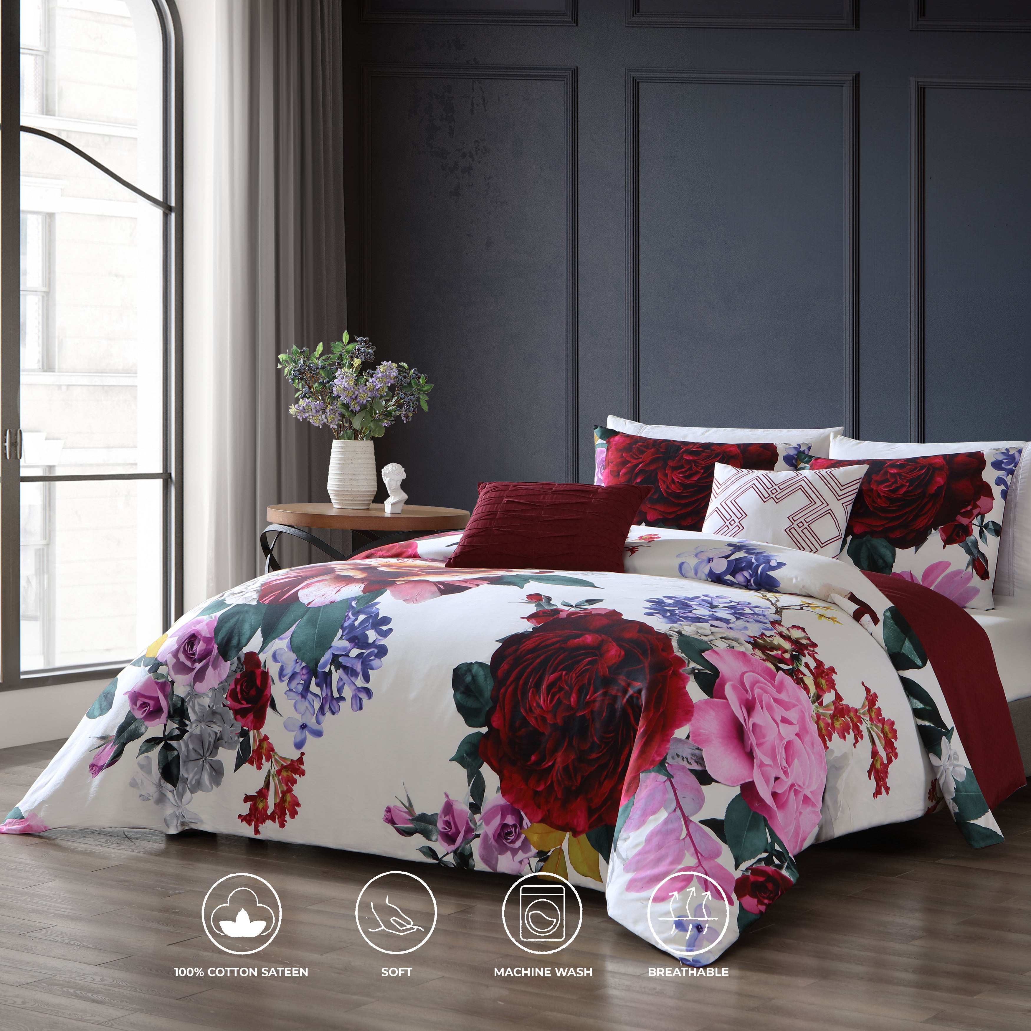 Bebejan Magenta Floral 5 Piece Reversible Comforter Set