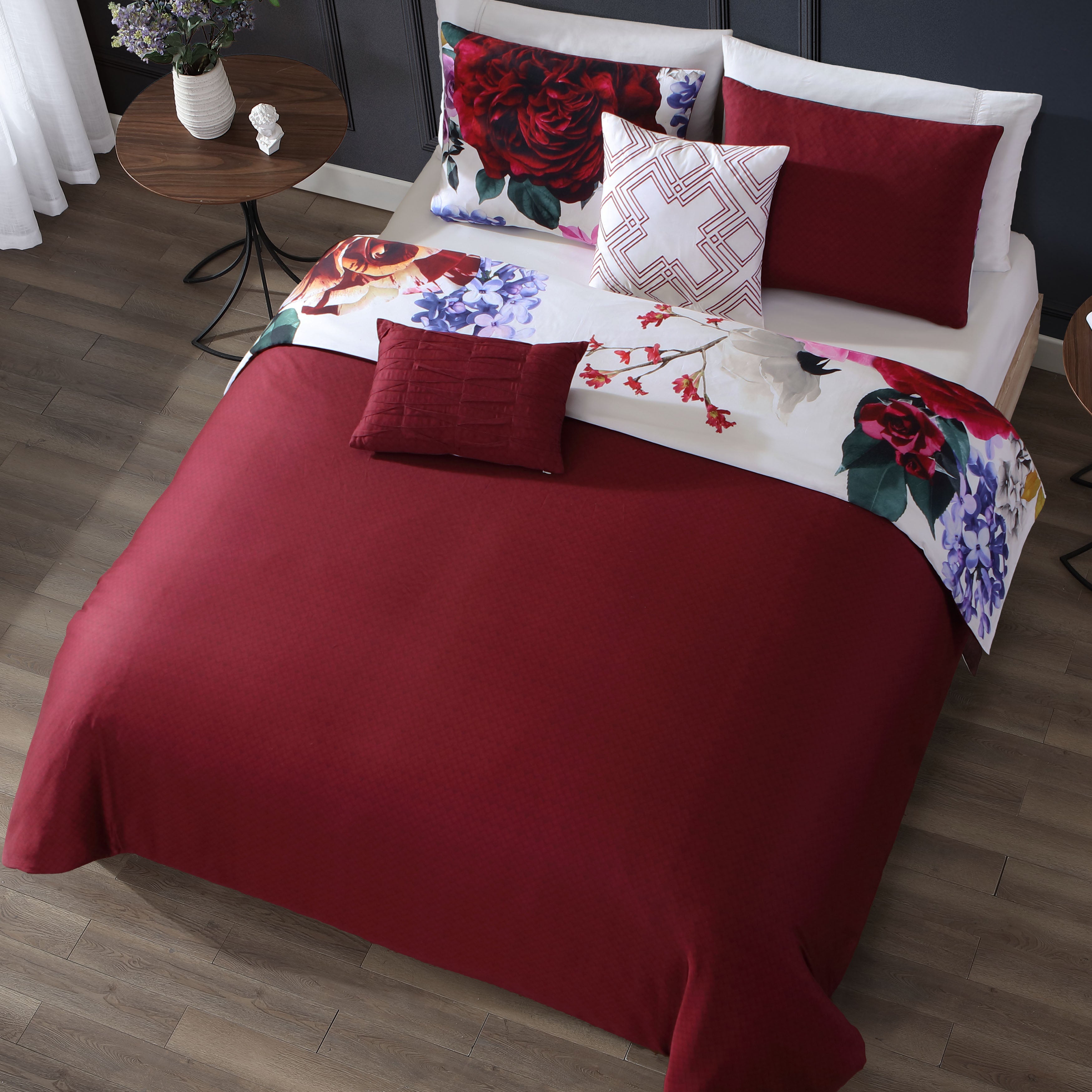 Bebejan Magenta Floral 5 Piece Reversible Comforter Set