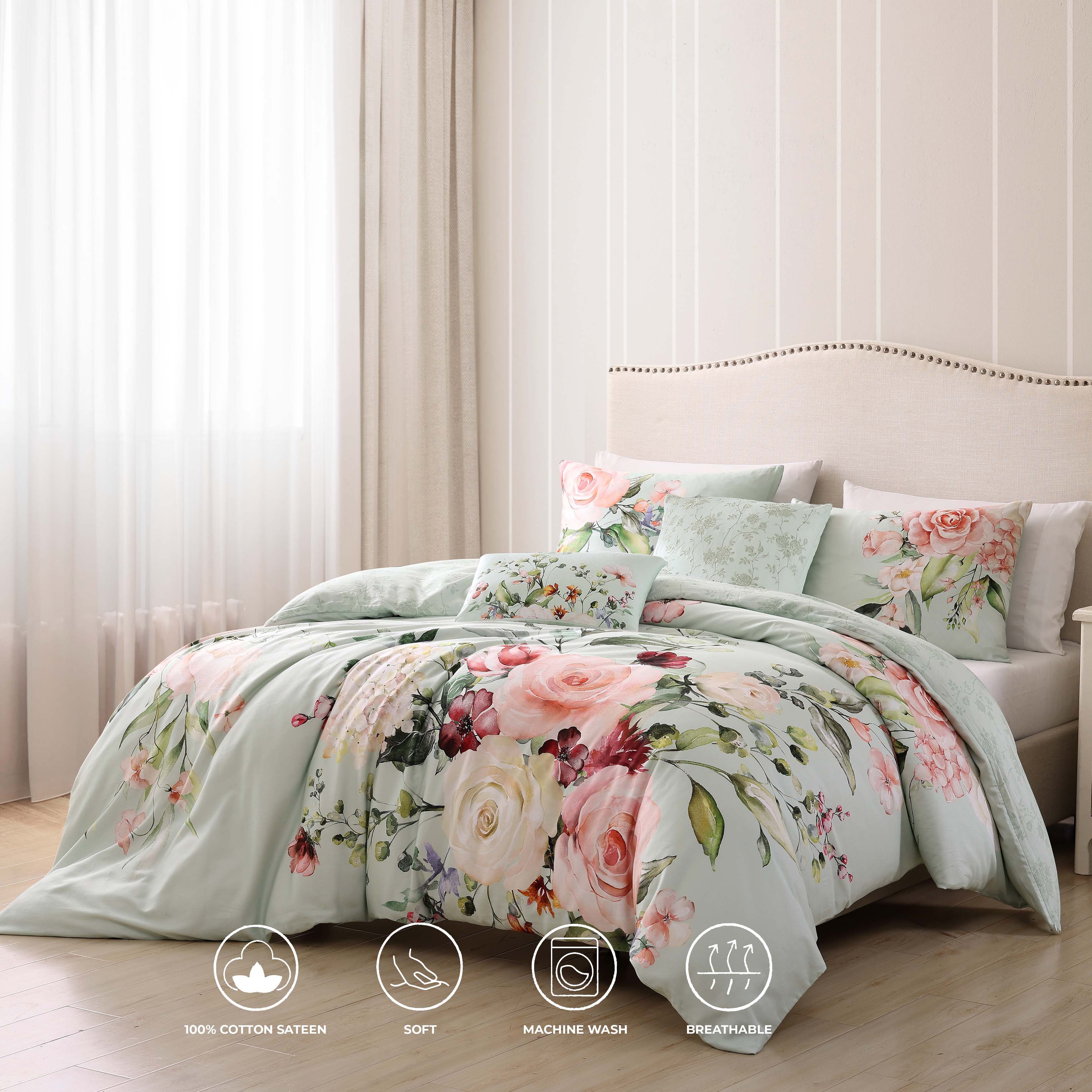 Bebejan Rose on Misty Green 5 Piece Reversible Comforter Set