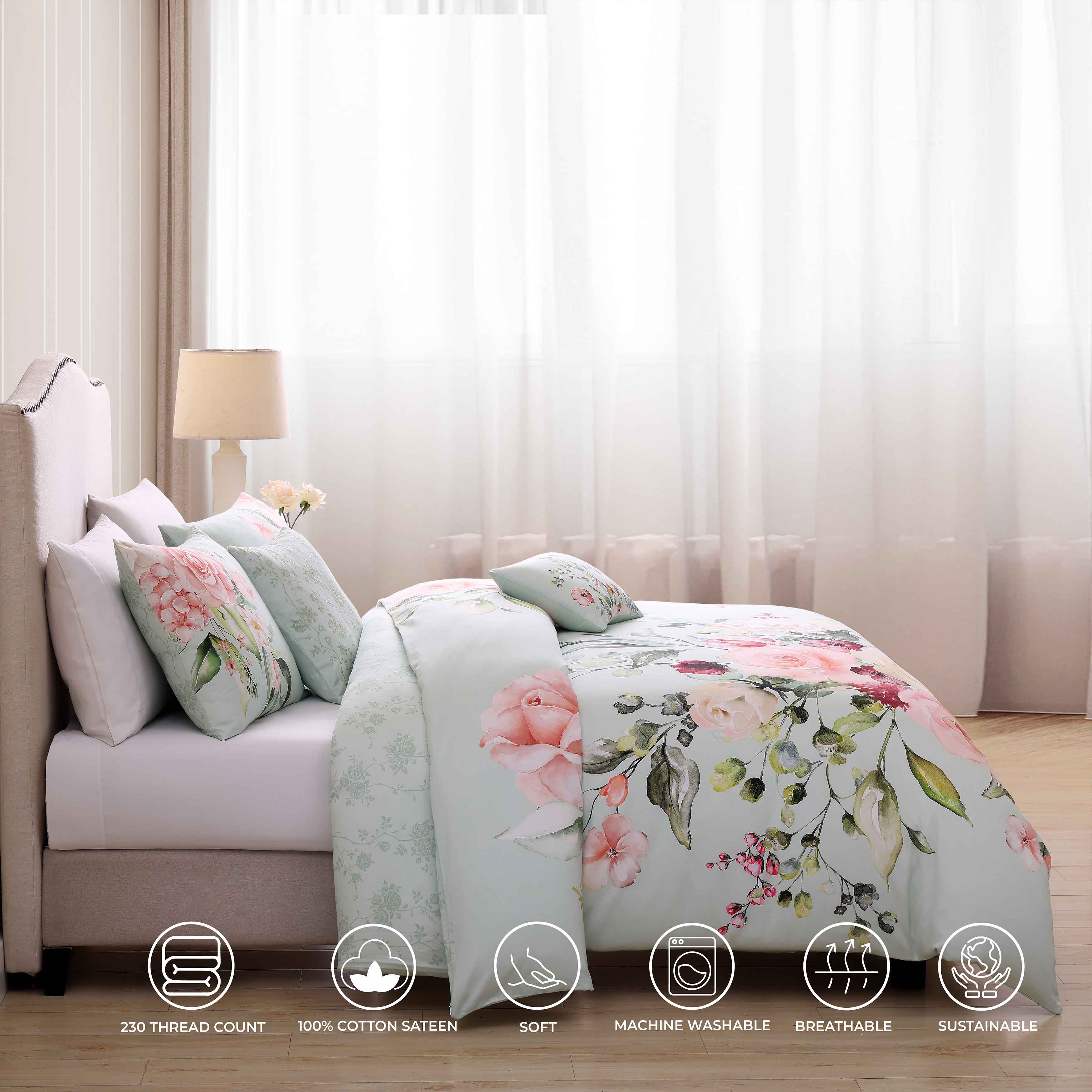 Bebejan Rose on Misty Green 5 Piece Reversible Comforter Set Comforter Sets By Bebejan®