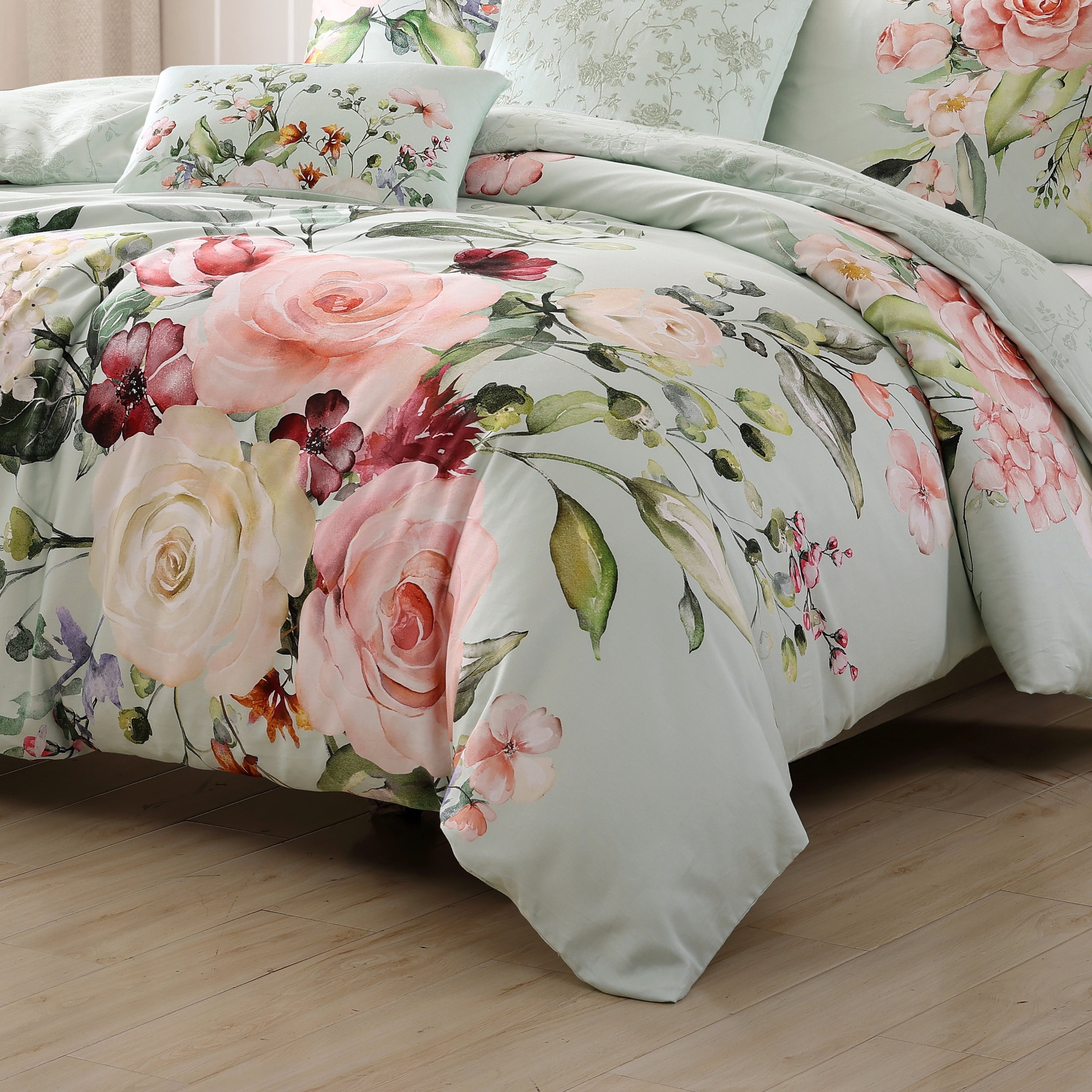 Bebejan Rose on Misty Green 5 Piece Reversible Comforter Set Comforter Sets By Bebejan®
