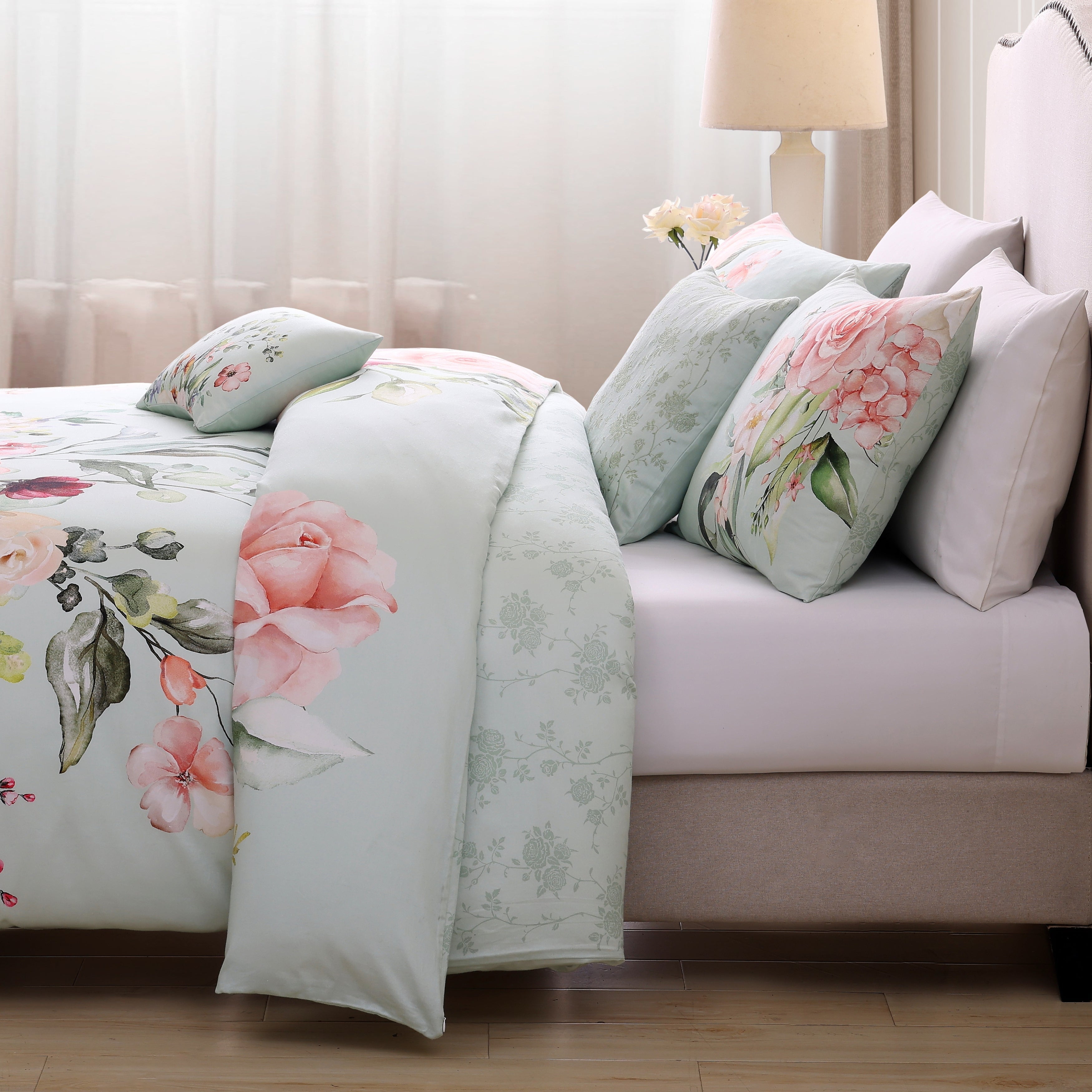 Bebejan Rose on Misty Green 5 Piece Reversible Comforter Set Comforter Sets By Bebejan®