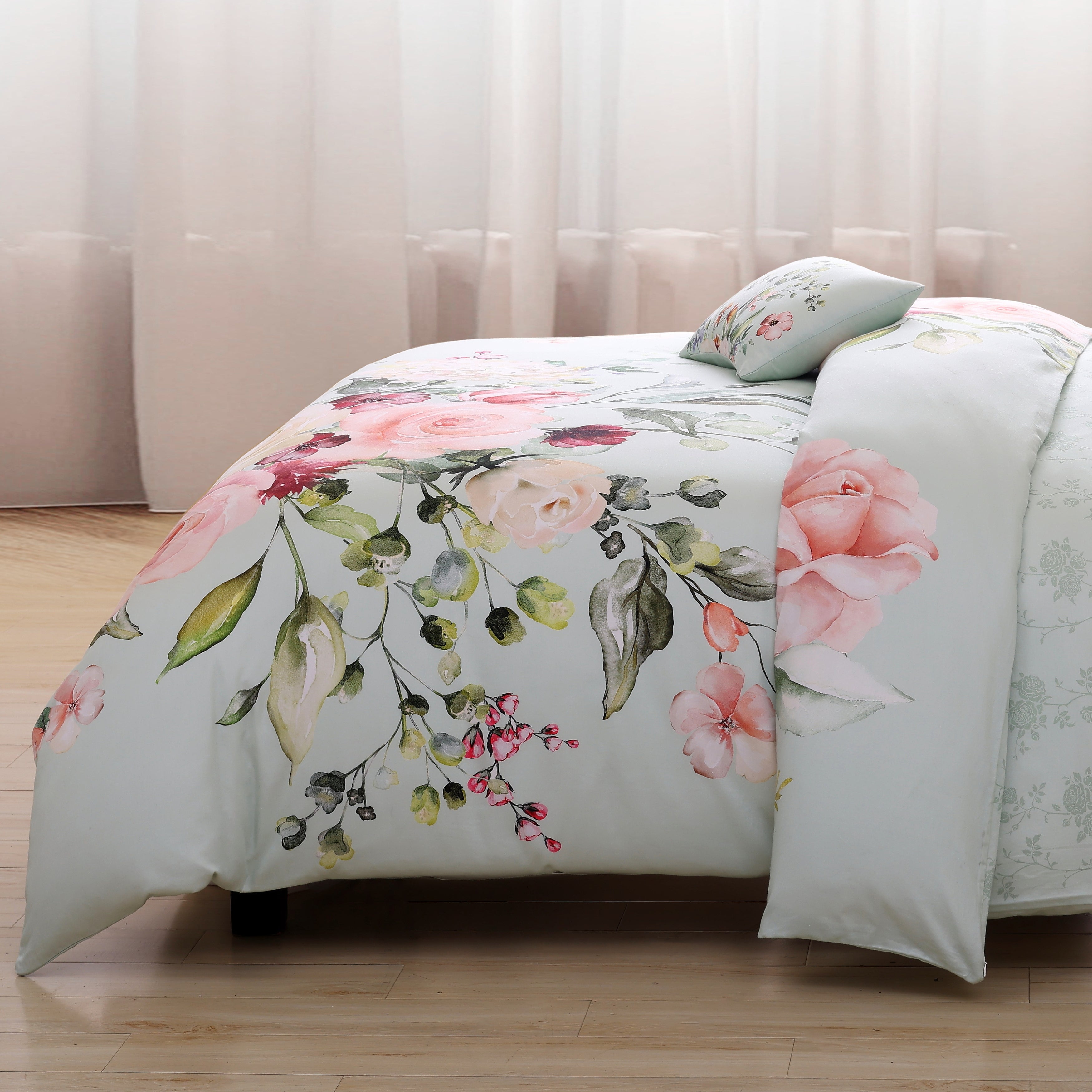 Bebejan Rose on Misty Green 5 Piece Reversible Comforter Set Comforter Sets By Bebejan®