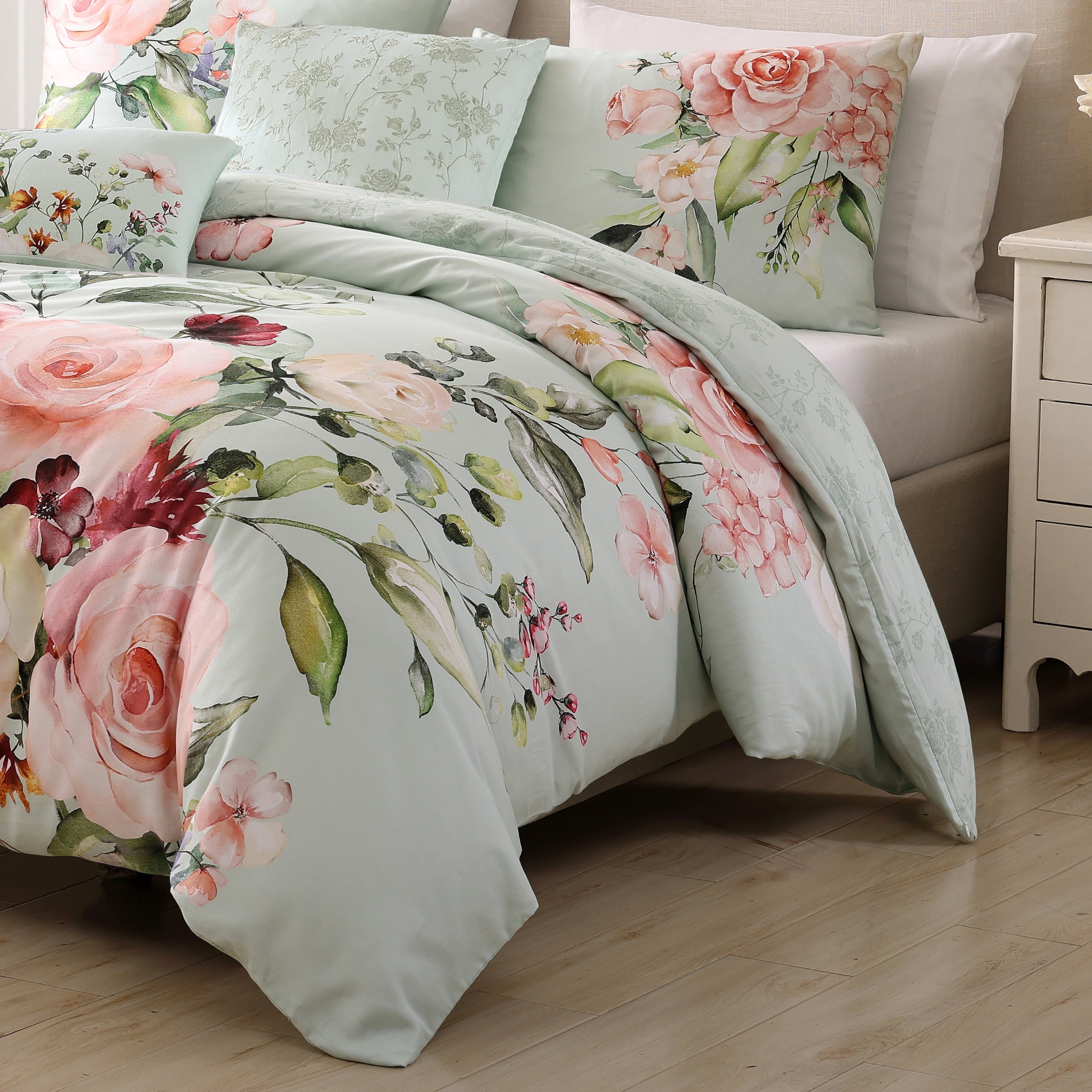 Bebejan Rose on Misty Green 5 Piece Reversible Comforter Set Comforter Sets By Bebejan®