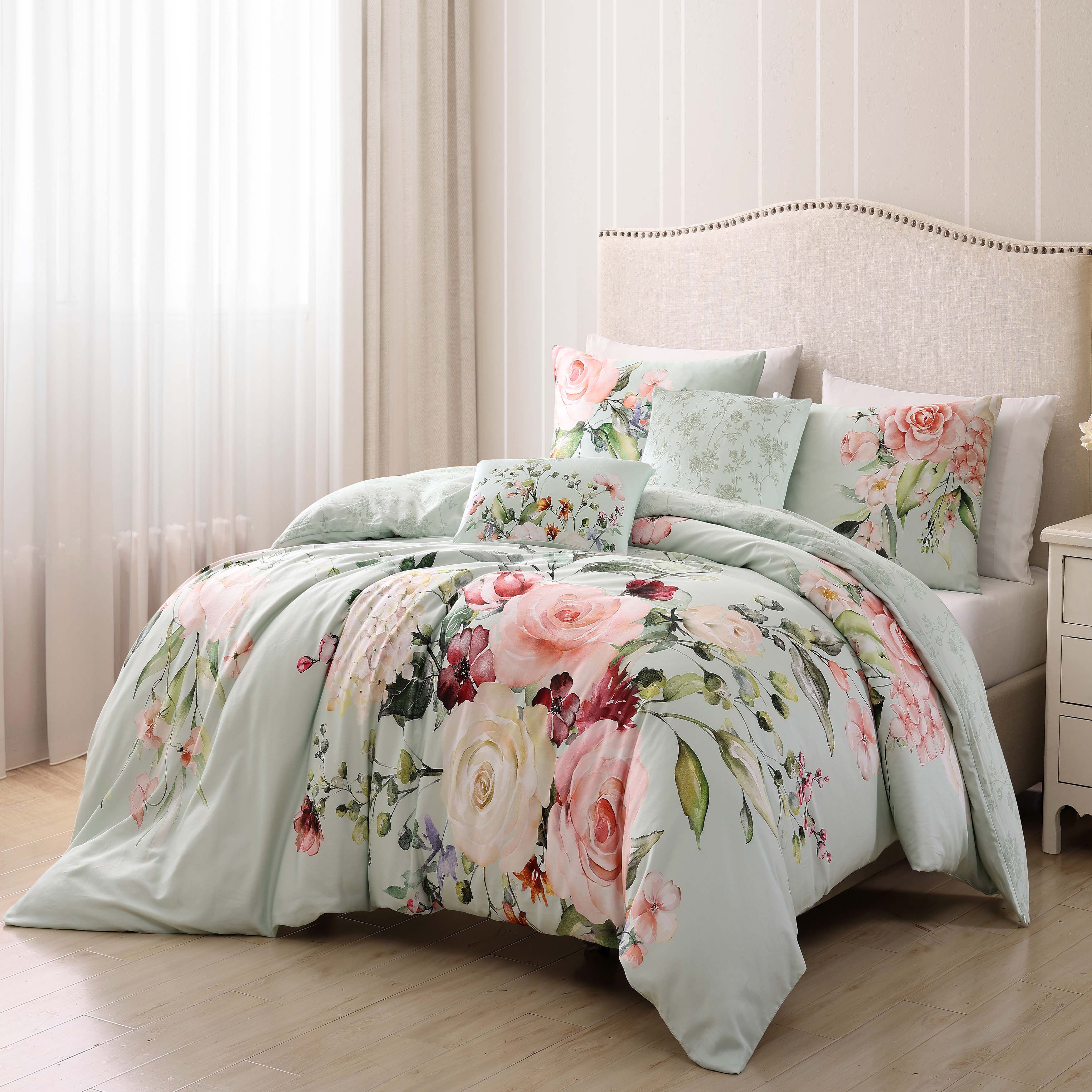 Bebejan Rose on Misty Green 5 Piece Reversible Comforter Set Comforter Sets By Bebejan®