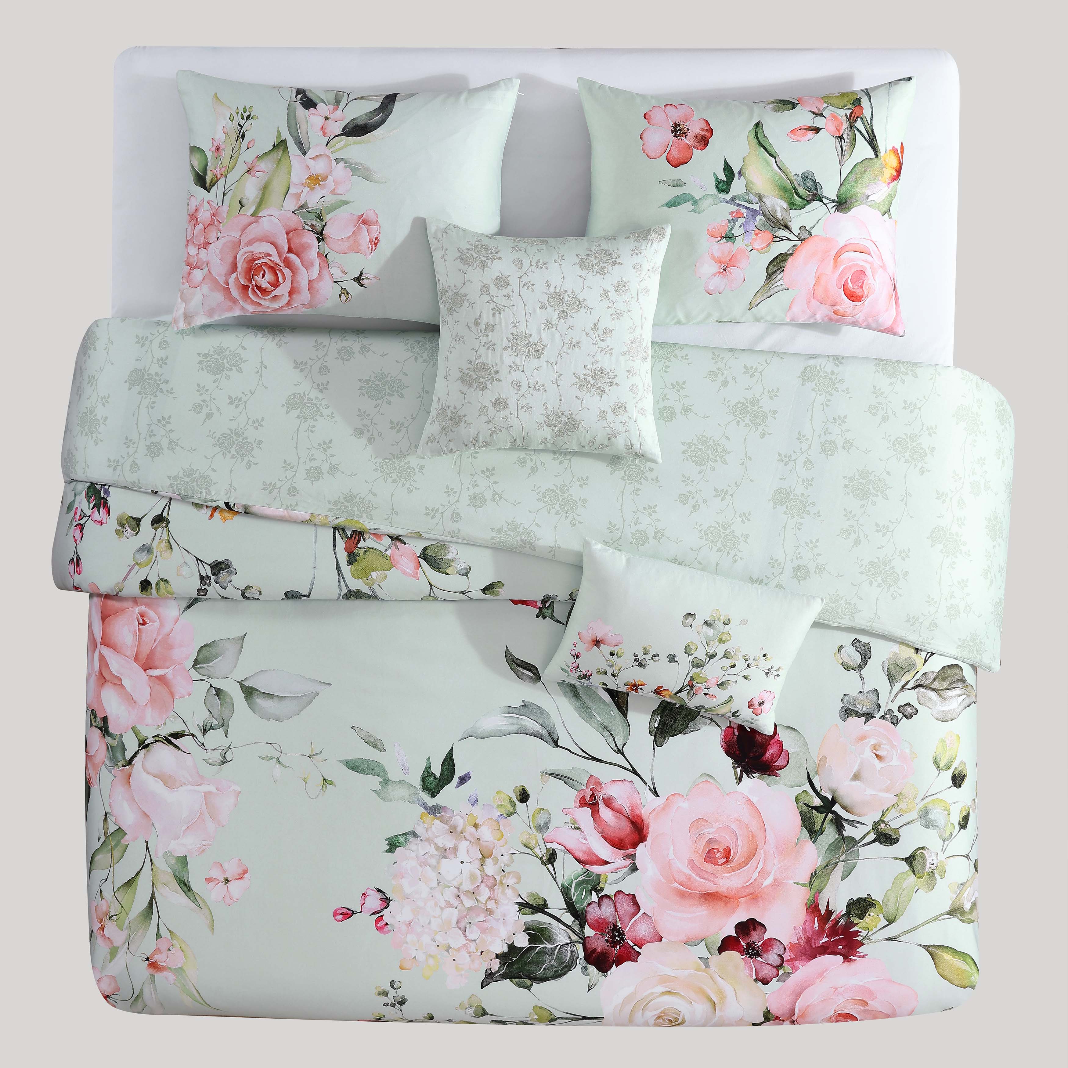 Bebejan Rose on Misty Green 5 Piece Reversible Comforter Set Comforter Sets By Bebejan®