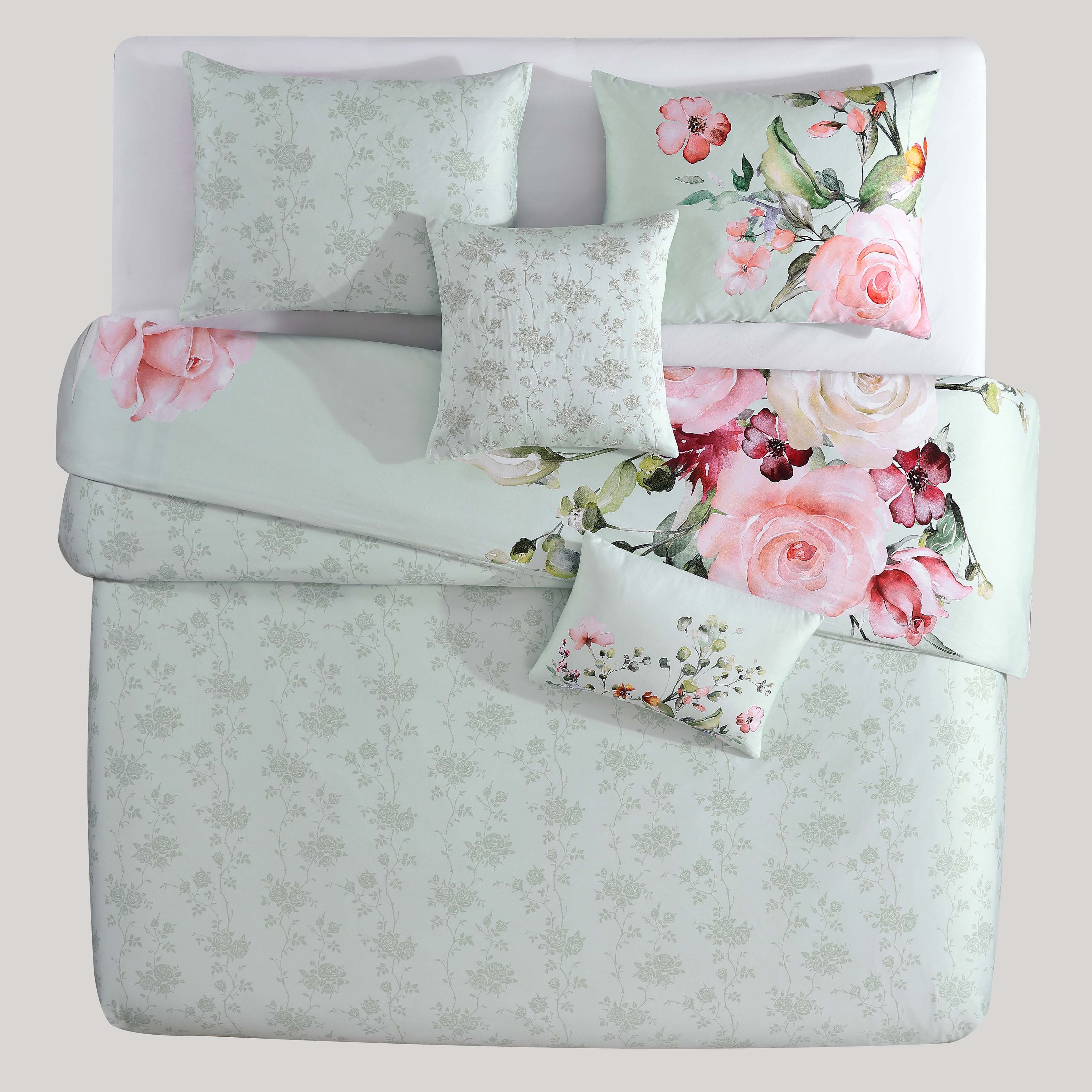 Bebejan Rose on Misty Green 5 Piece Reversible Comforter Set Comforter Sets By Bebejan®