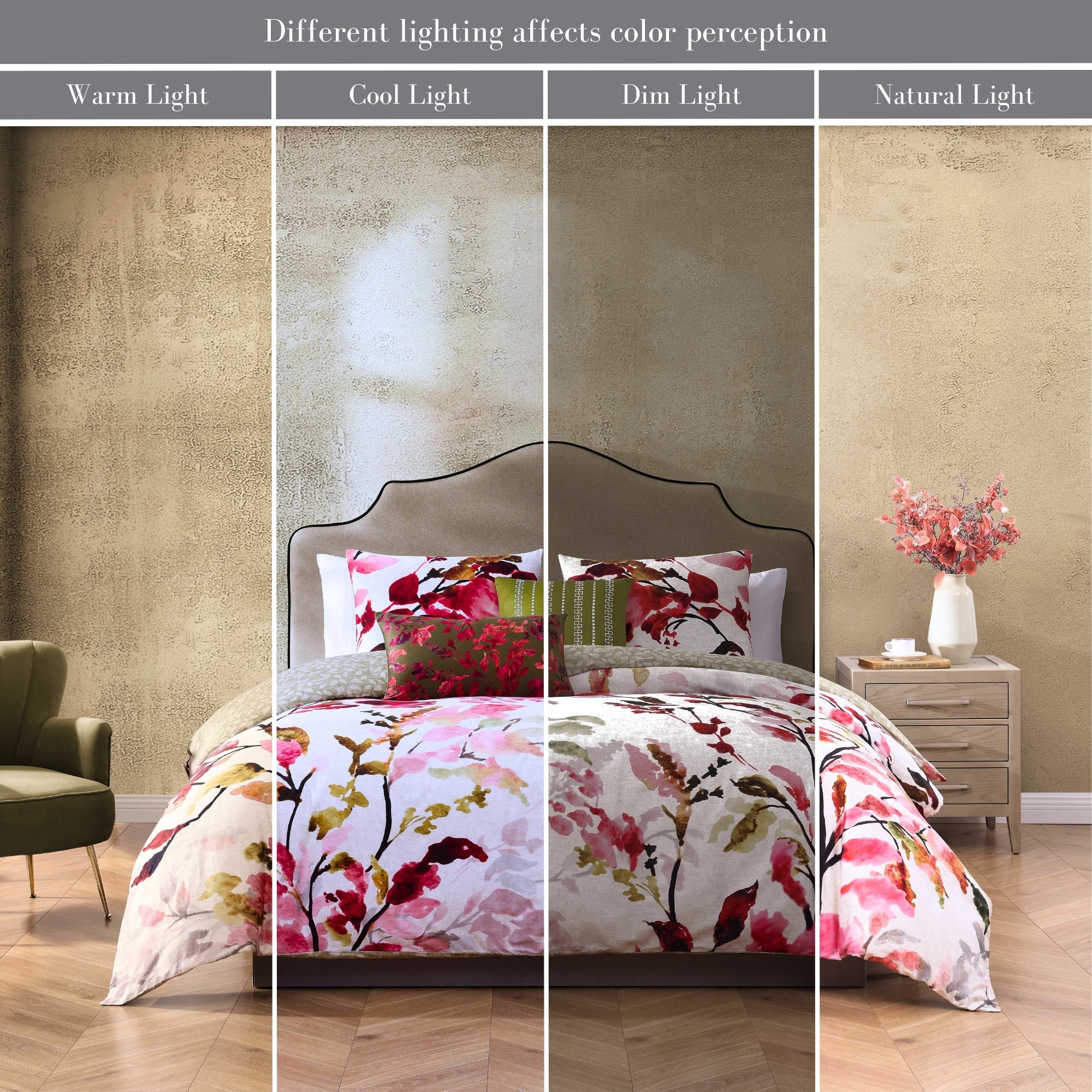 Bebejan Leaves on Linen 3 Piece Reversible Comforter Set in King-Final Sale Comforter Sets By US Office - Latest Bedding