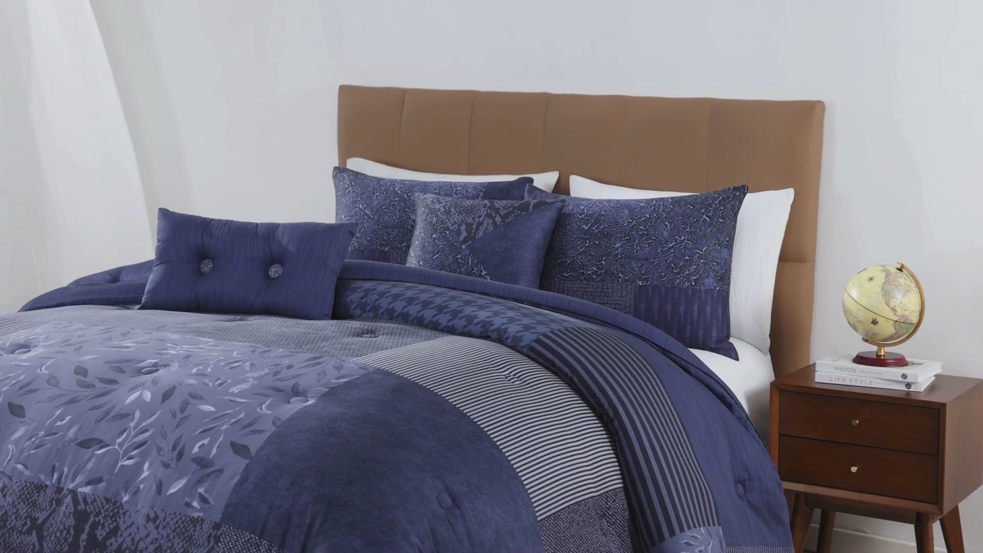 Bebejan Blue Denim Patchwork 5 Piece Reversible Comforter Set