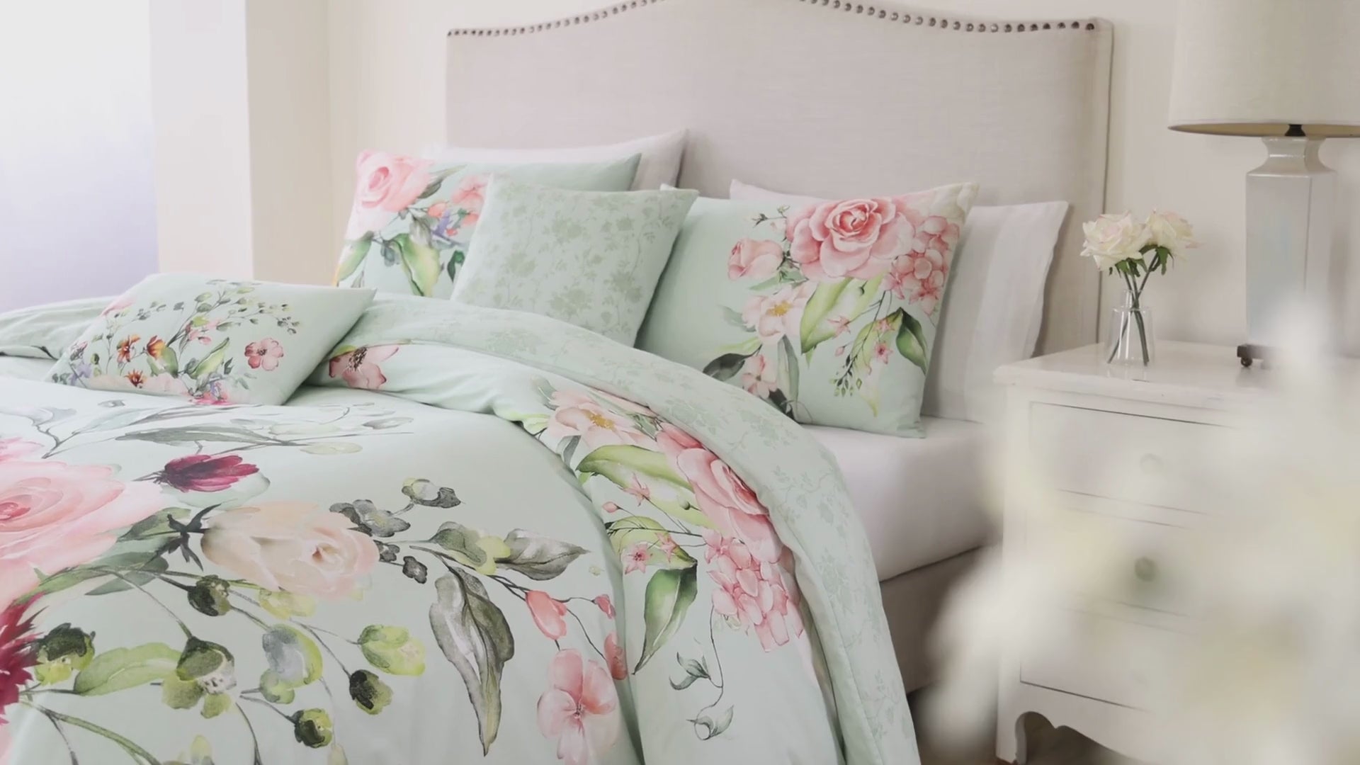 Bebejan Rose on Misty Green 5 Piece Reversible Comforter Set