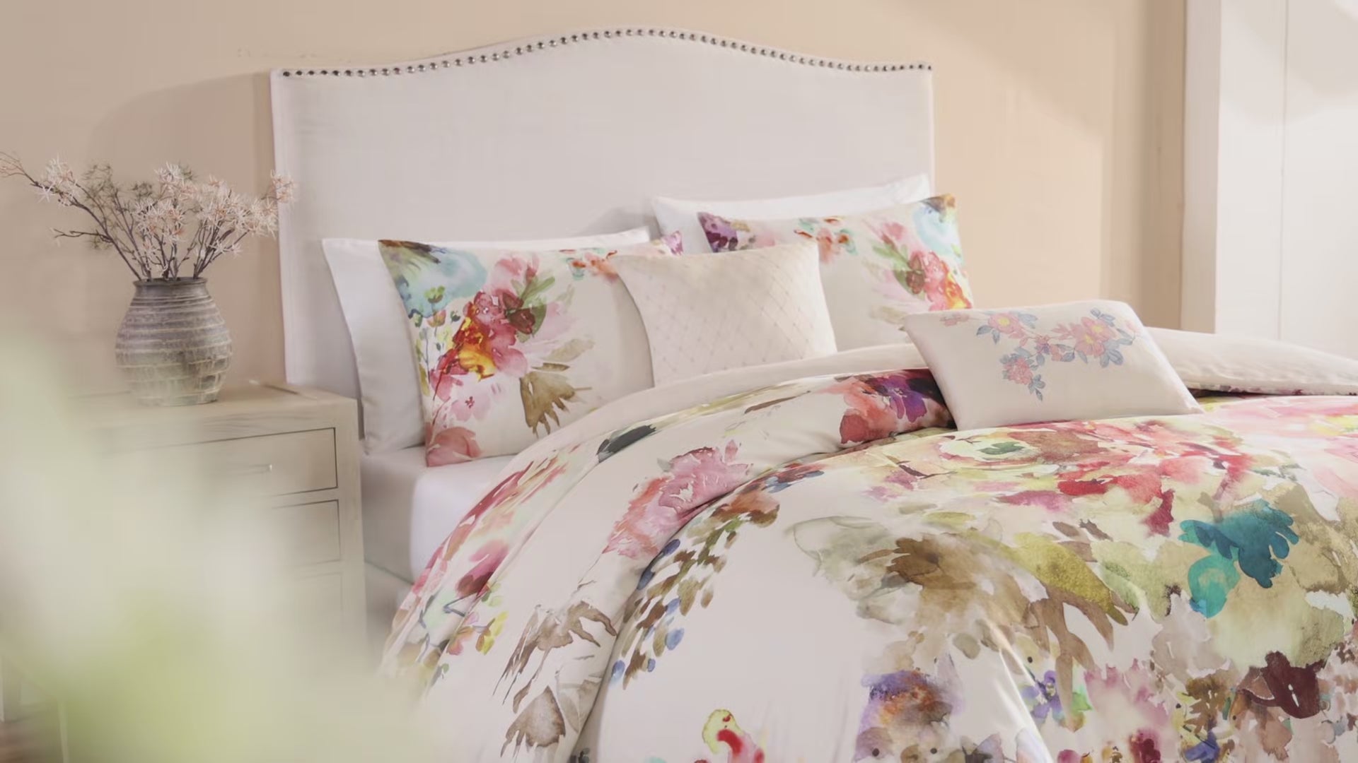 Bebejan Antique Flowers Ivory 5 Piece Reversible Comforter Set