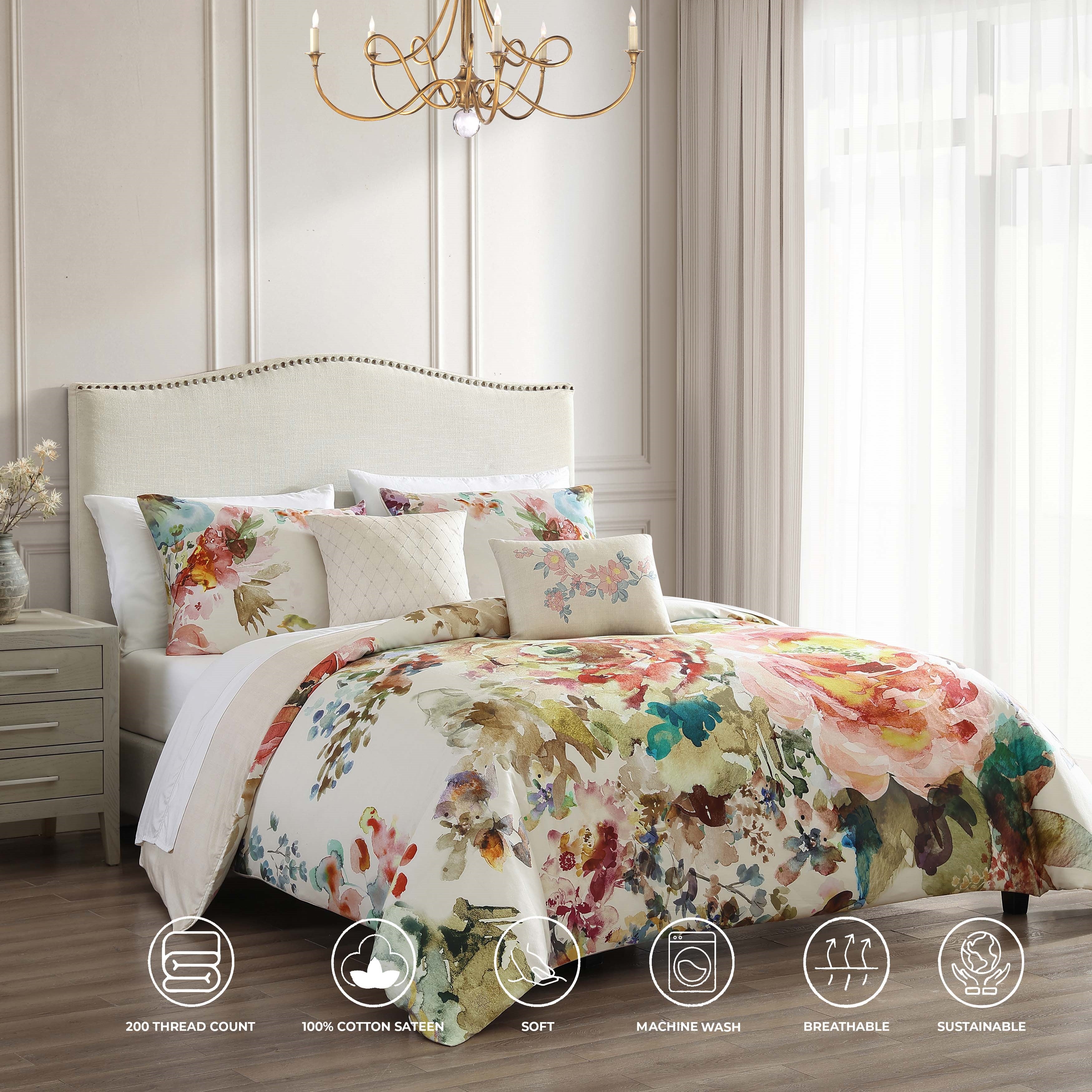 Bebejan Antique Flowers Ivory 5 Piece Reversible Comforter Set