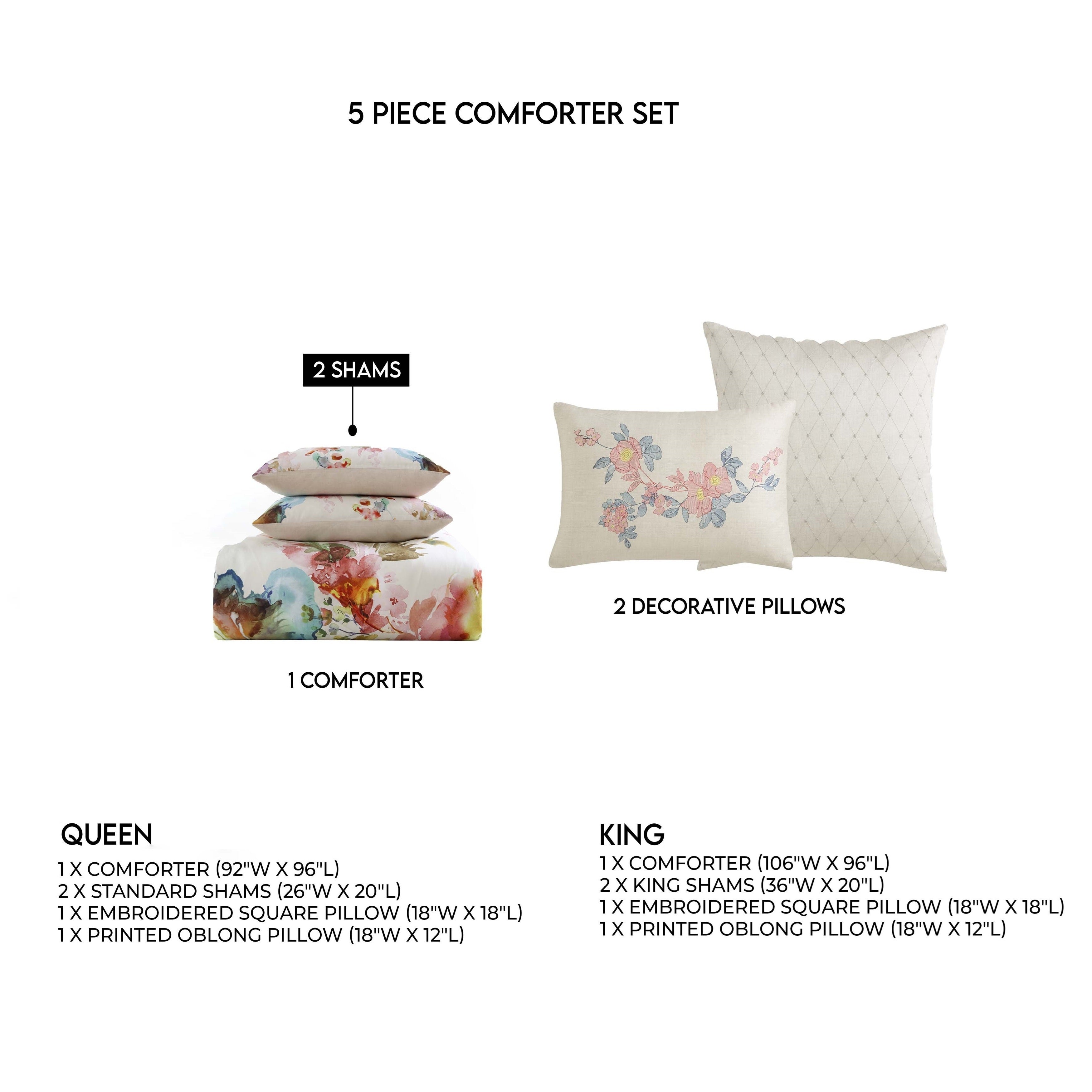 Bebejan Antique Flowers Ivory 5 Piece Reversible Comforter Set