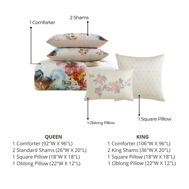 Bebejan Antique Flowers Ivory 5 Piece Reversible Comforter Set