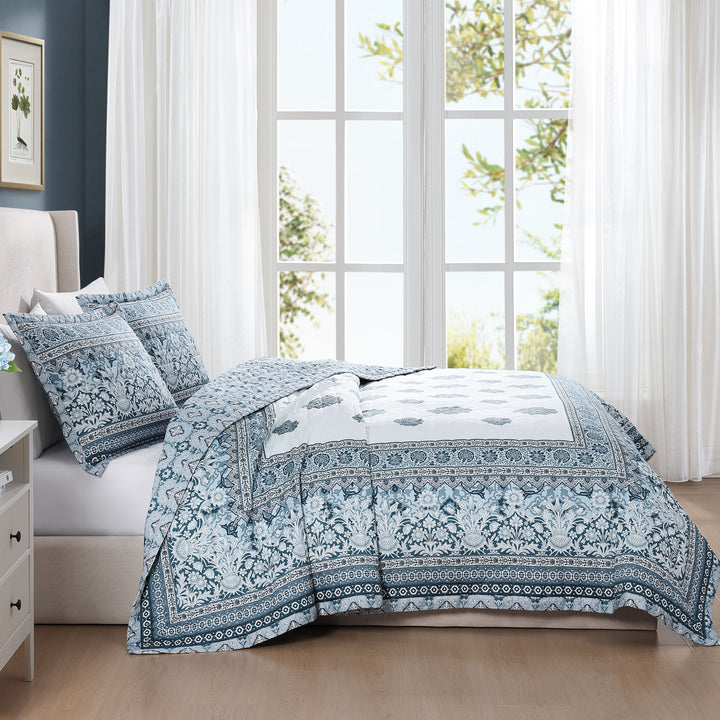 Bebejan Aquamarine Medallion 3 Piece Reversible Quilted Coverlet Set Coverlet By Bebejan®