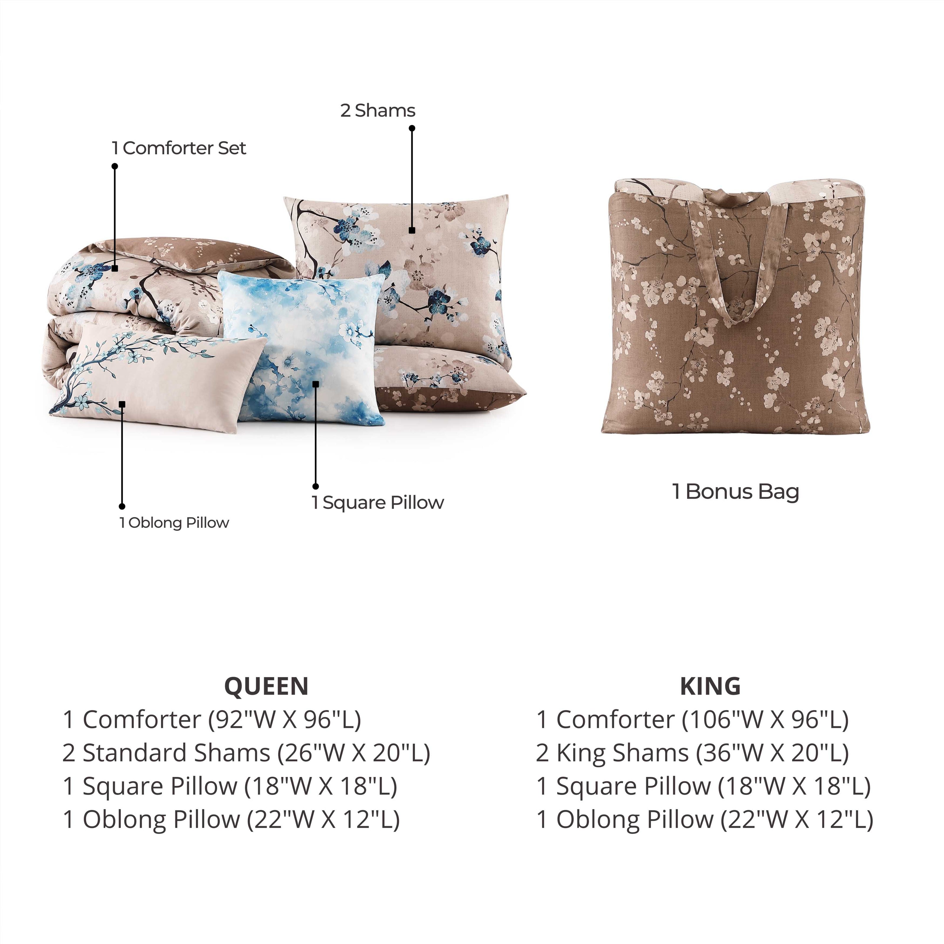 Bebejan Blue Blossom 5 Piece Reversible Comforter Set