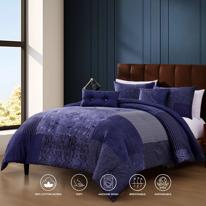 Bebejan Blue Denim Patchwork 5 Piece Reversible Comforter Set Comforter Sets By Bebejan®