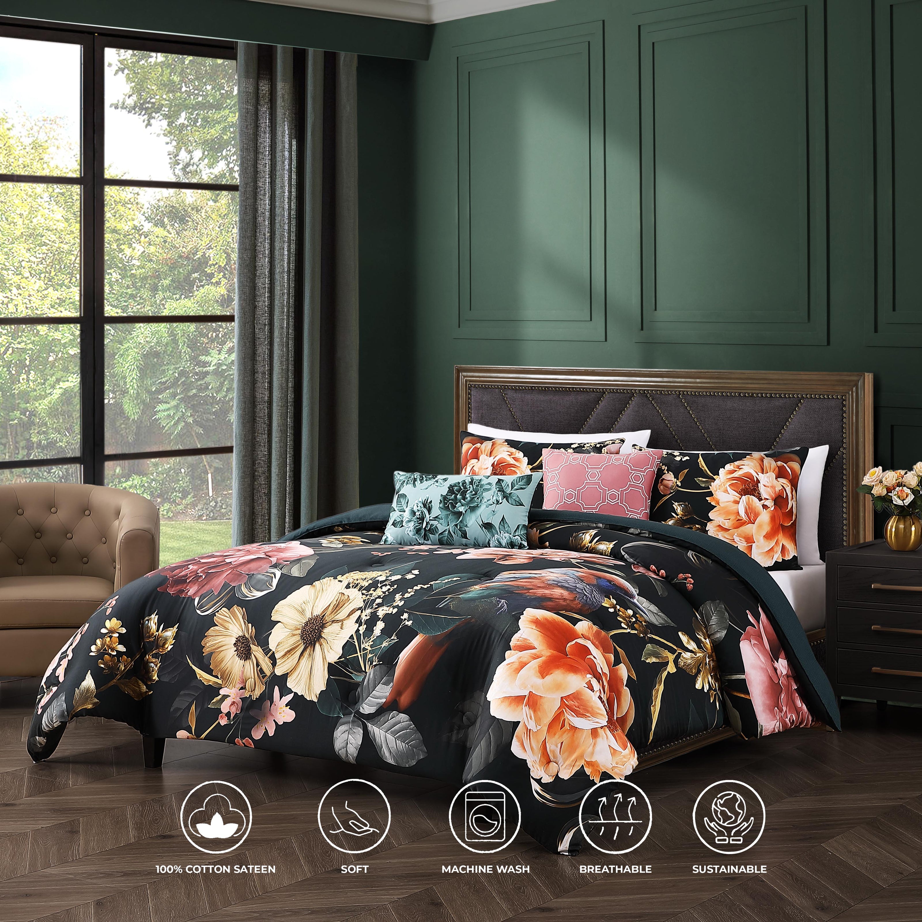 Bebejan Botanical Birds 5 Piece Reversible Comforter Set