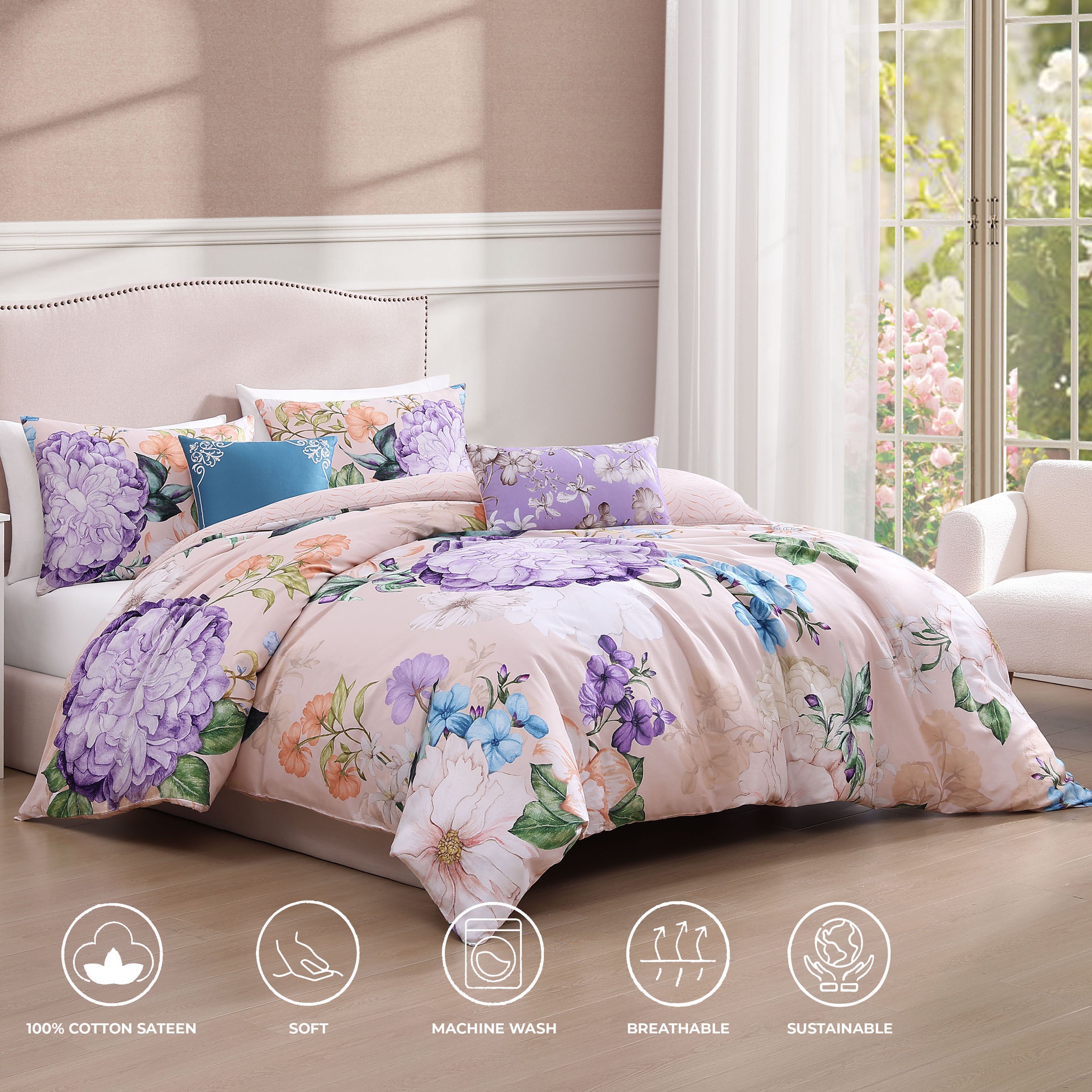 Bebejan Bright Bouquet 5 Piece Reversible Comforter Set